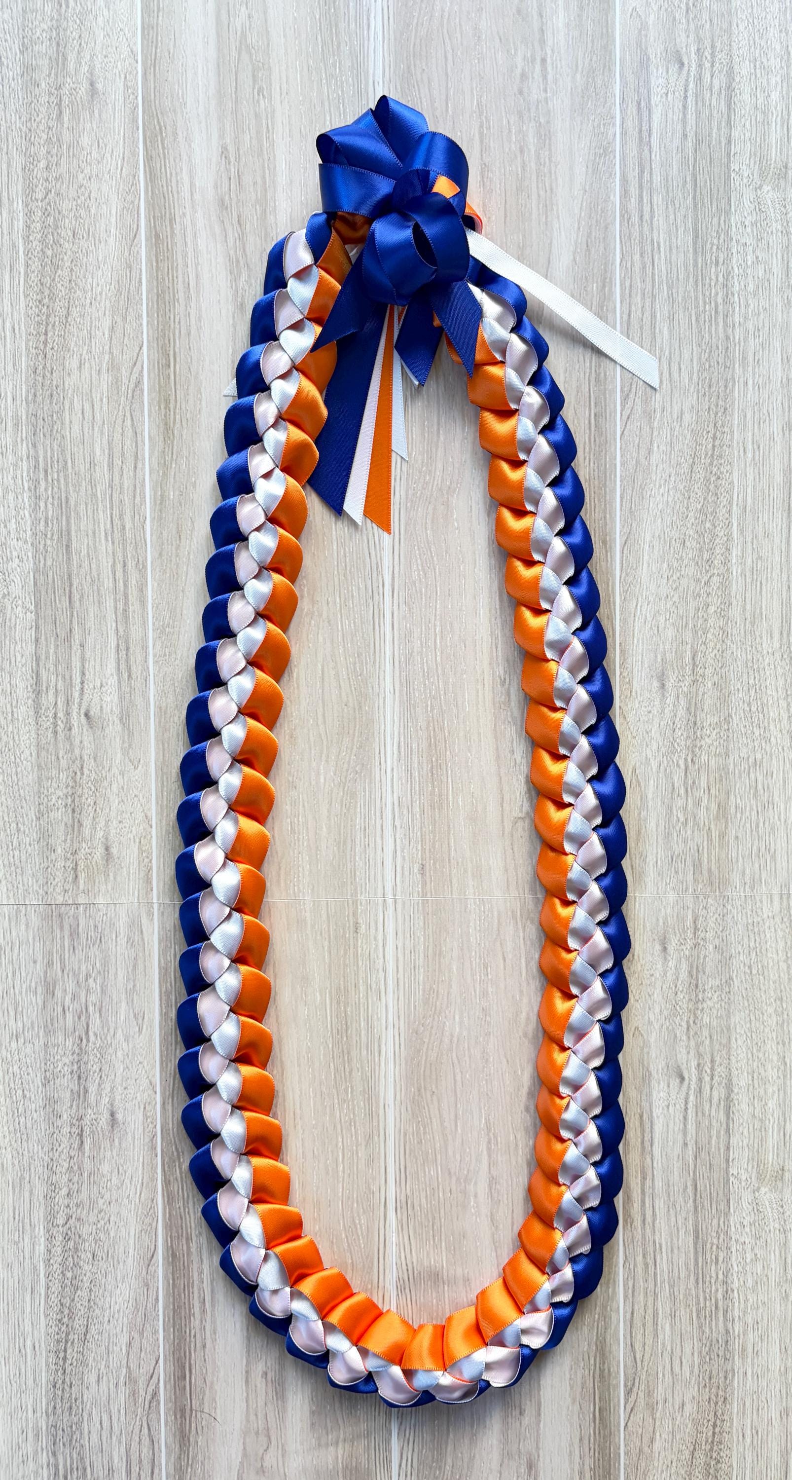Royal Blue, Orange, and White 5/8" Ribbon Lei