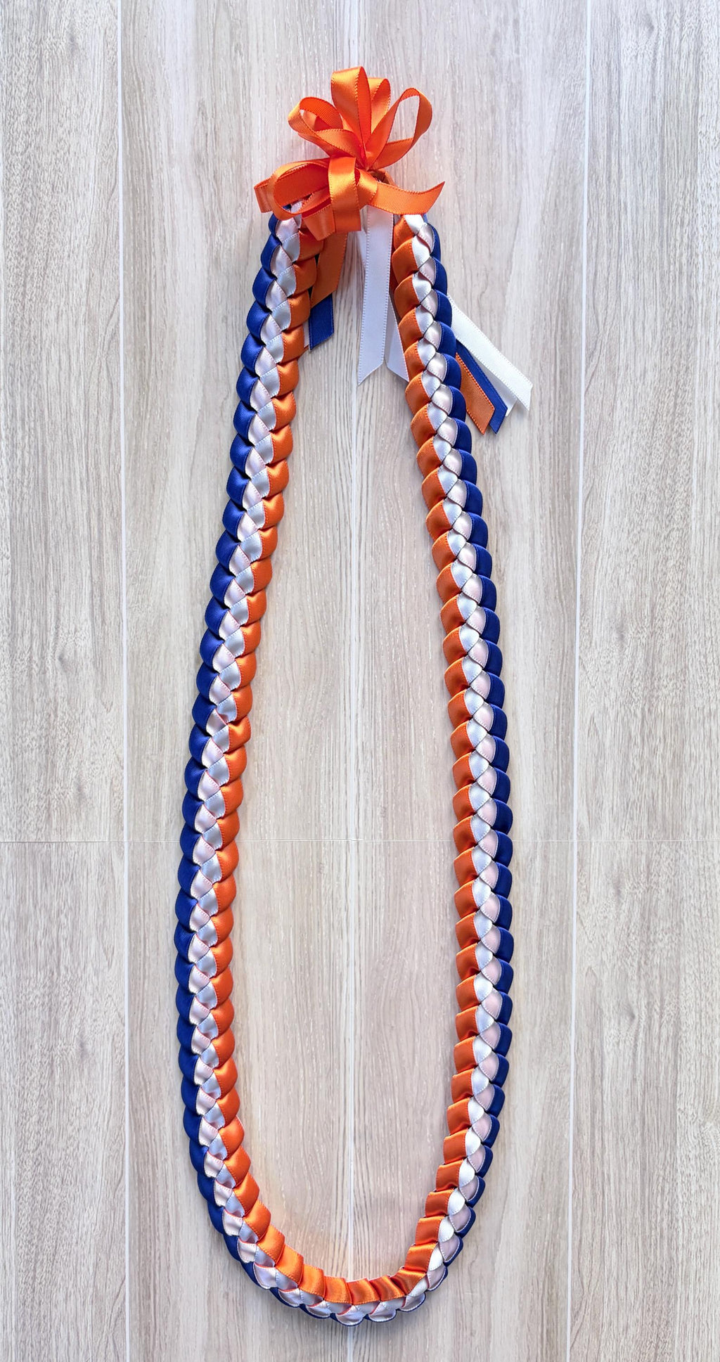 Royal Blue, Orange, and White 3/8" Ribbon Lei