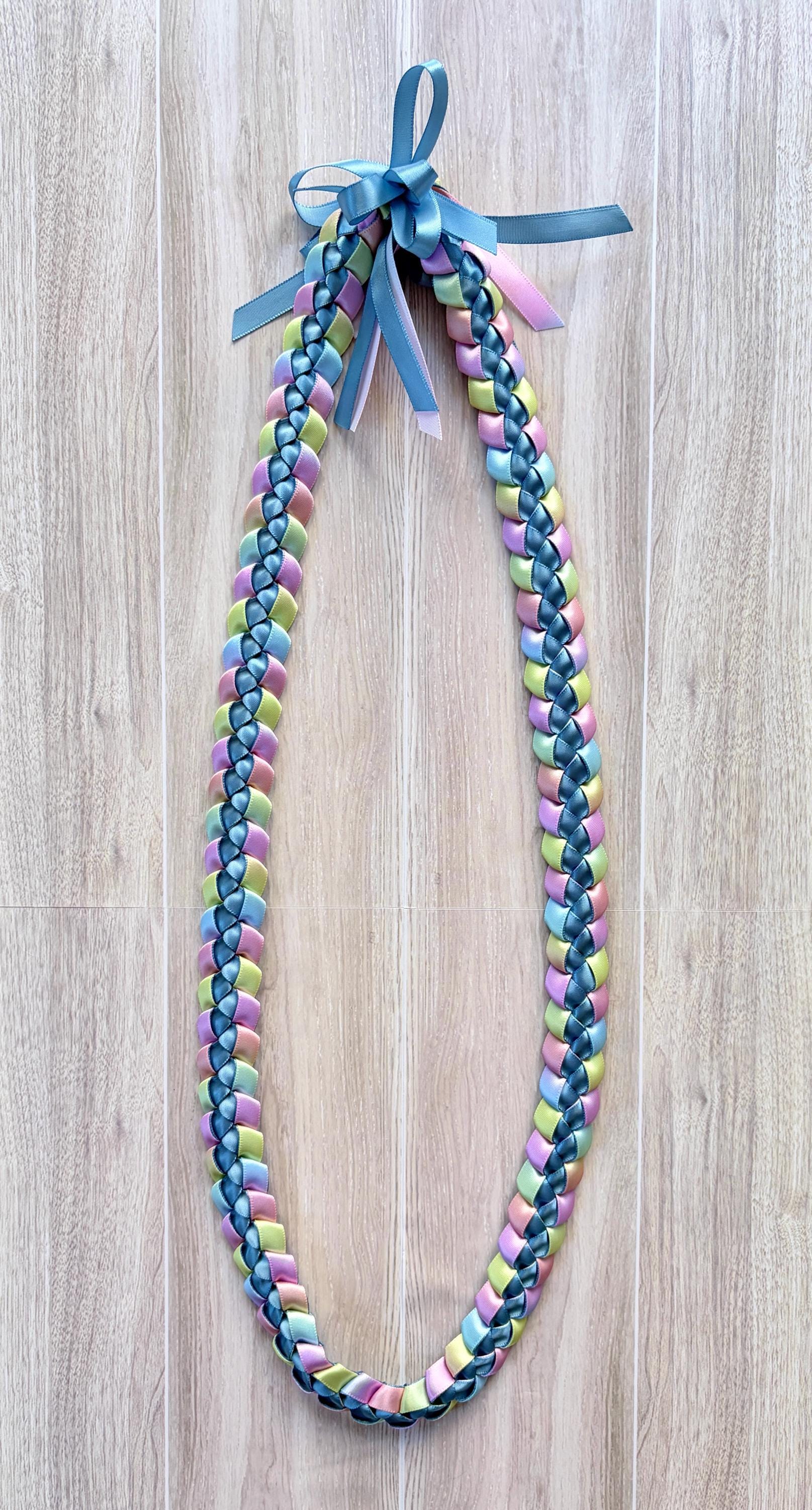 Slate Blue and Pastel Multicolor 3/8" Ribbon Lei