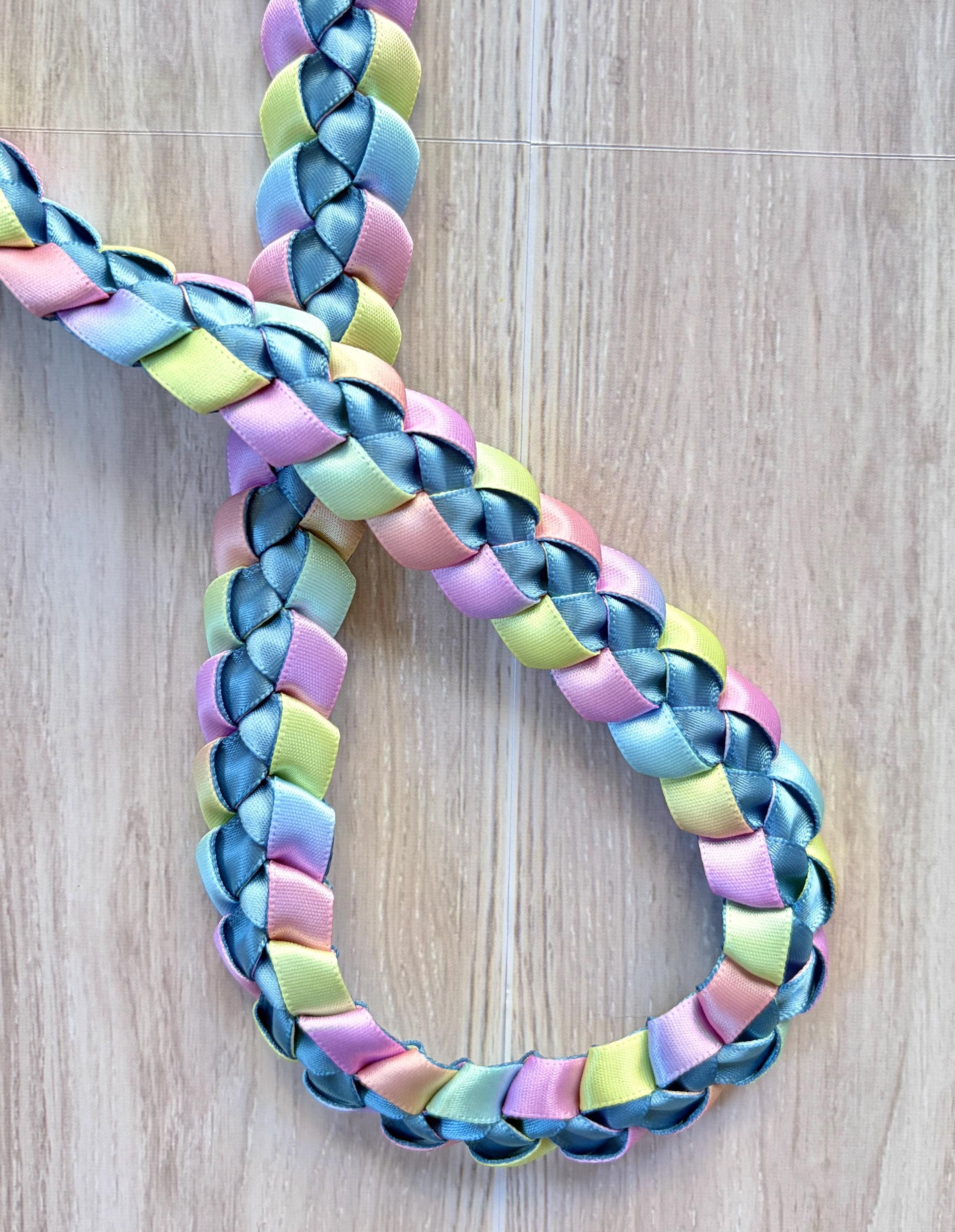 Slate Blue and Pastel Multicolor 3/8" Ribbon Lei