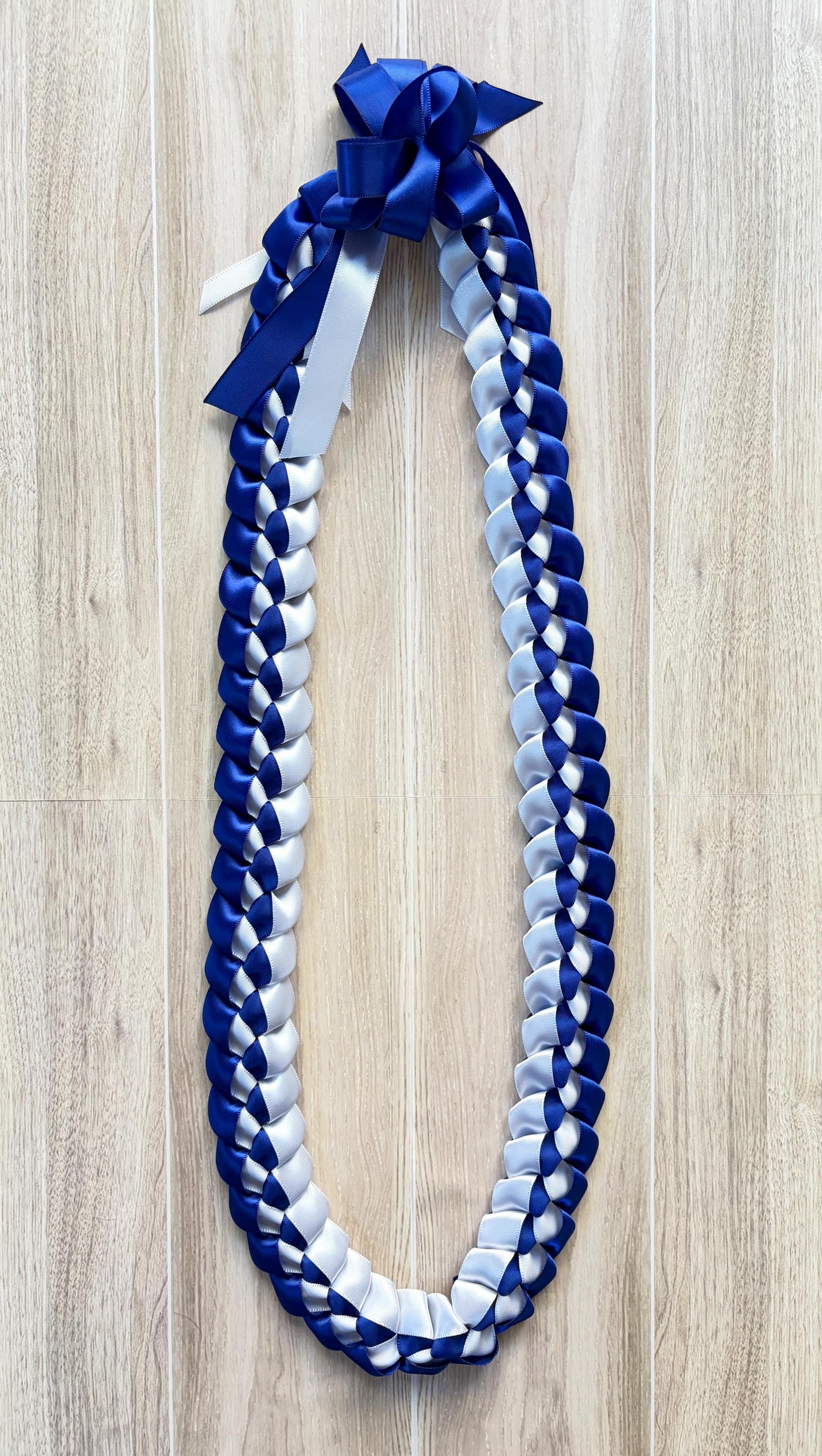 Royal Blue and White 5/8" Ribbon Lei