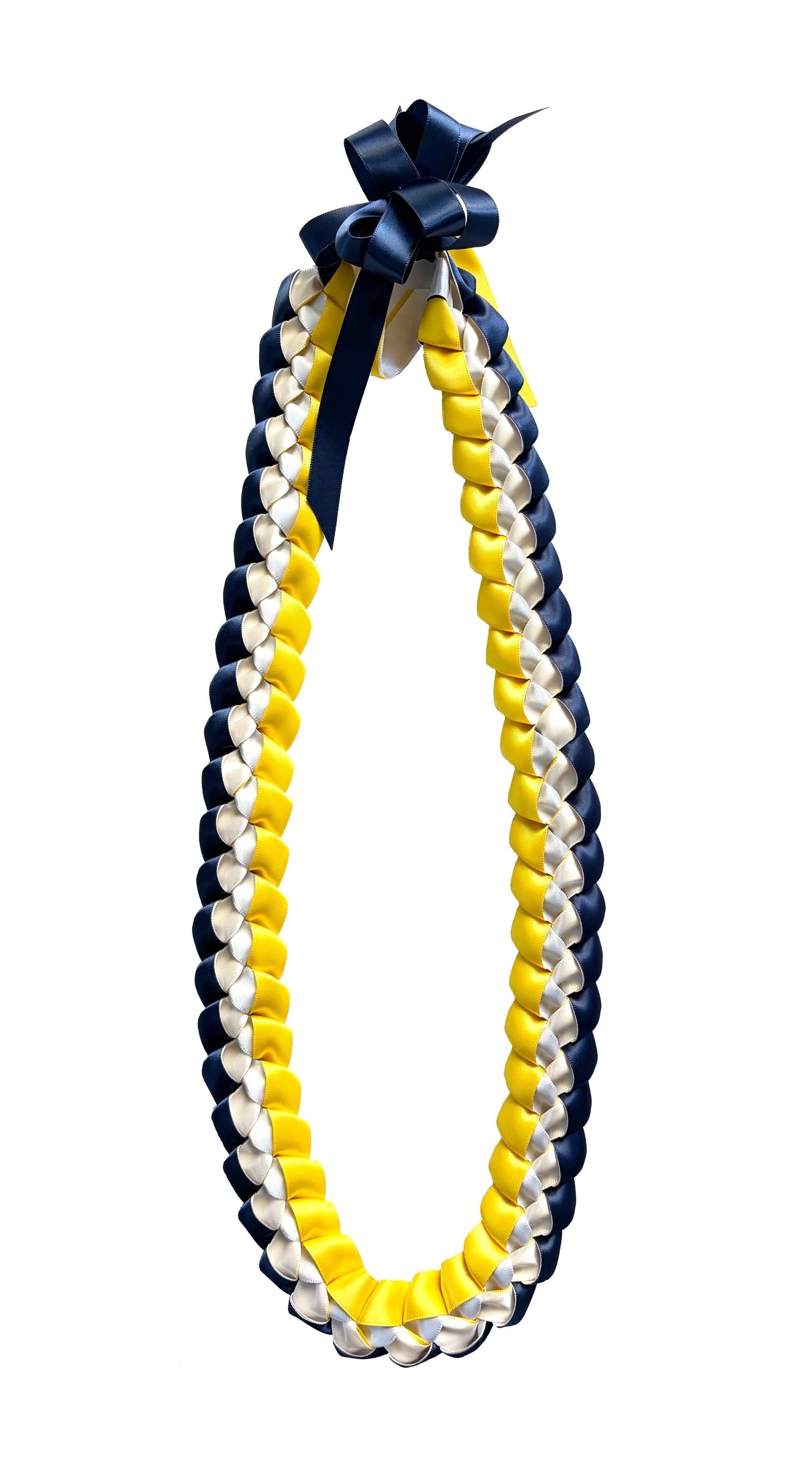 Navy Blue, Yellow, and White 5/8" Ribbon Lei