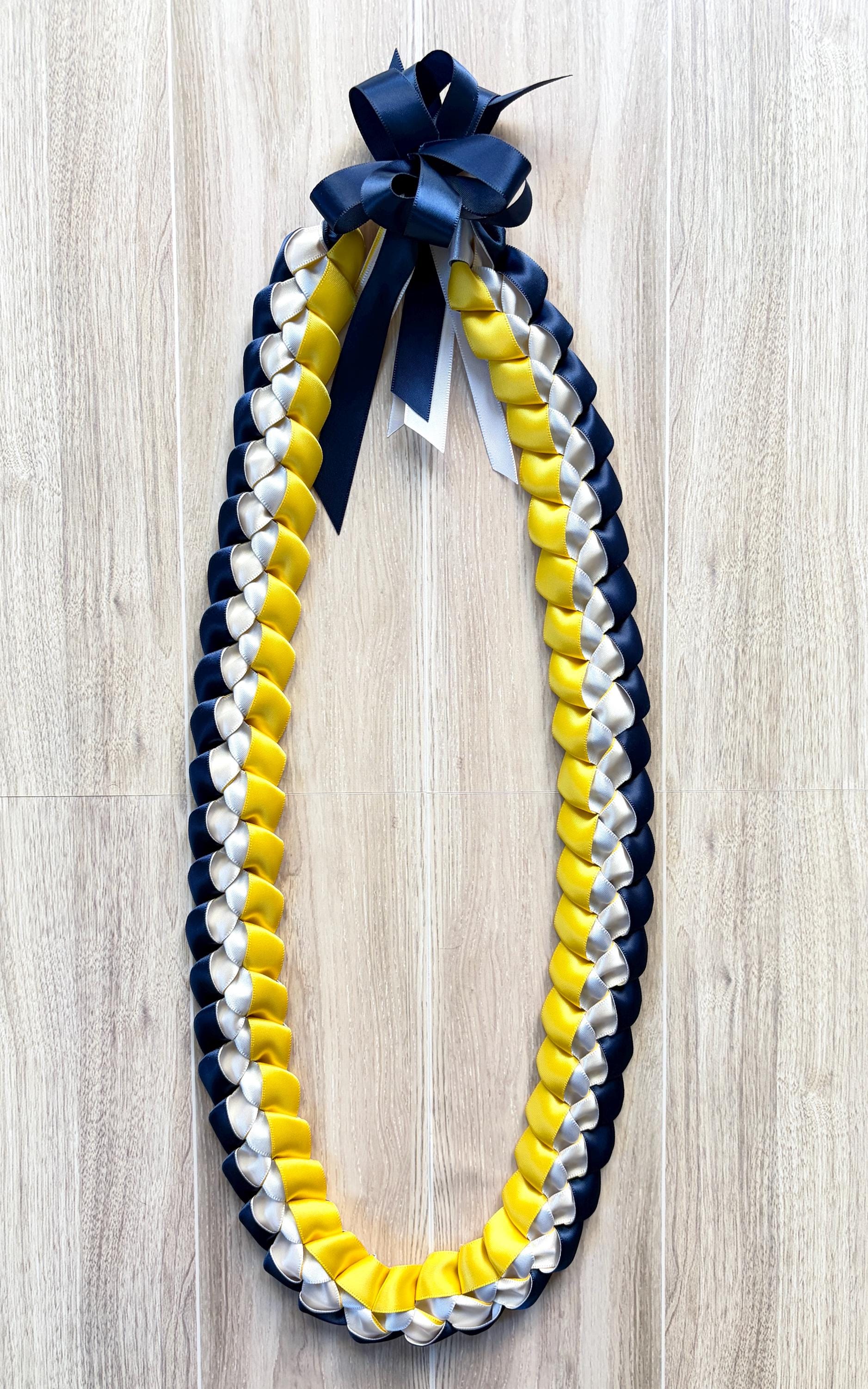 Navy Blue, Yellow, and White 5/8" Ribbon Lei