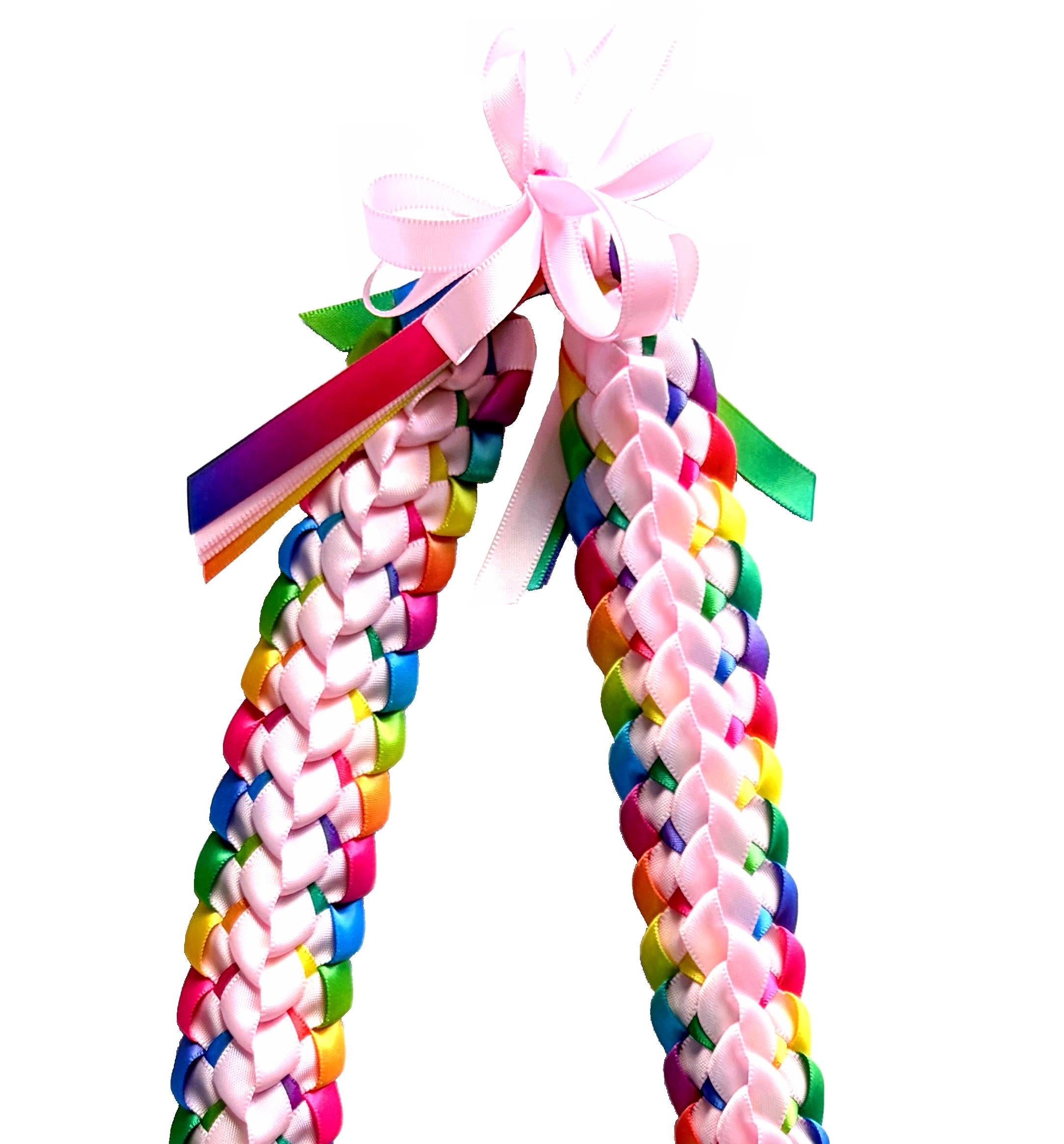 Pink and Pastel Multicolor Double Ribbon Lei