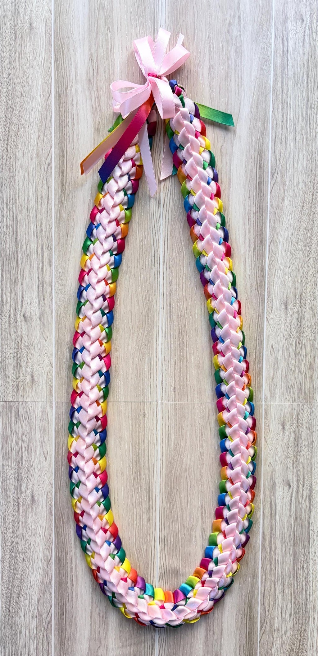 Pink and Pastel Multicolor Double Ribbon Lei