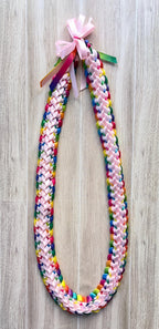 Pink and Pastel Multicolor Double Ribbon Lei