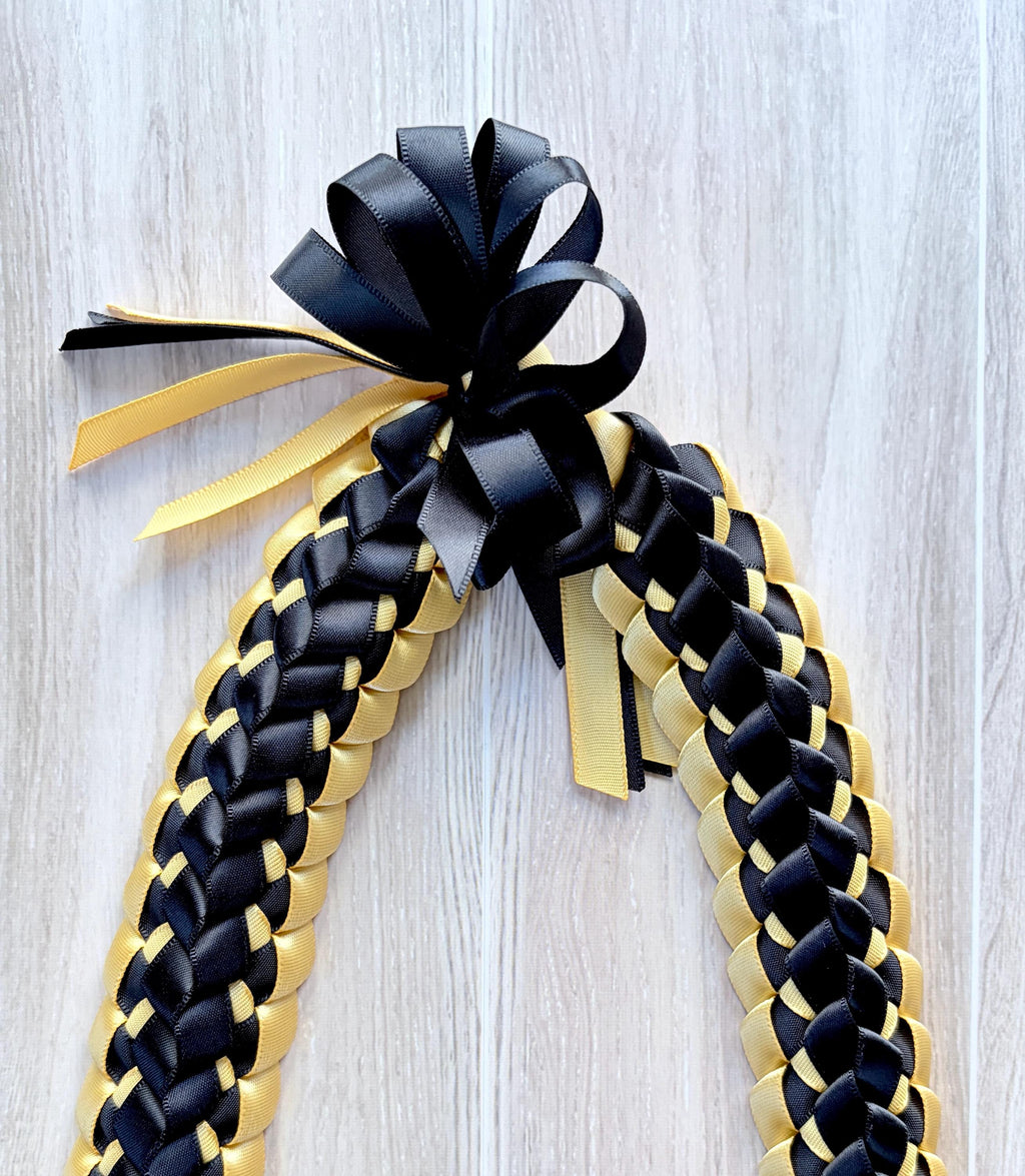 Black and Gold Double Ribbon Lei