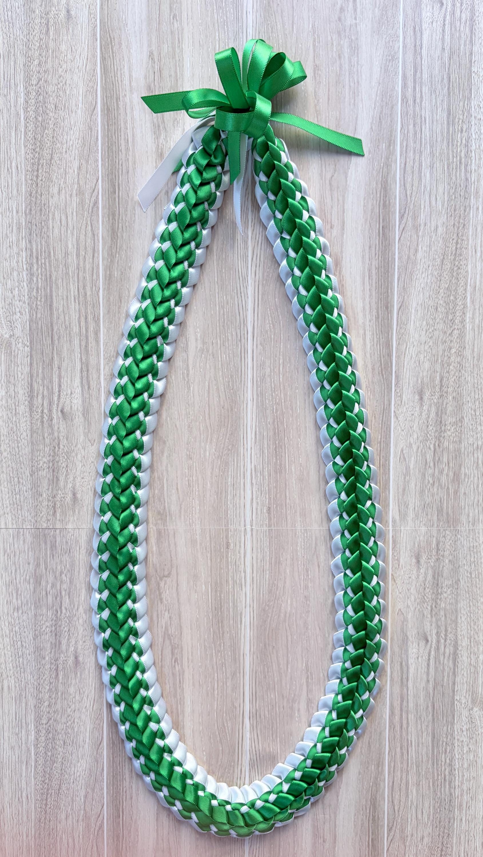 Emerald Green and White Double Ribbon Lei