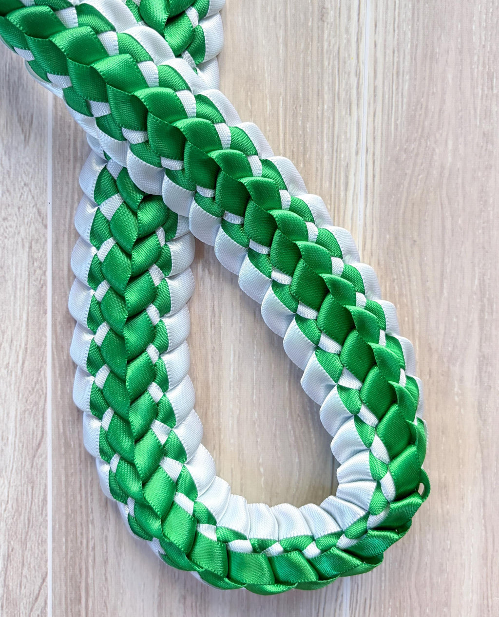 Emerald Green and White Double Ribbon Lei