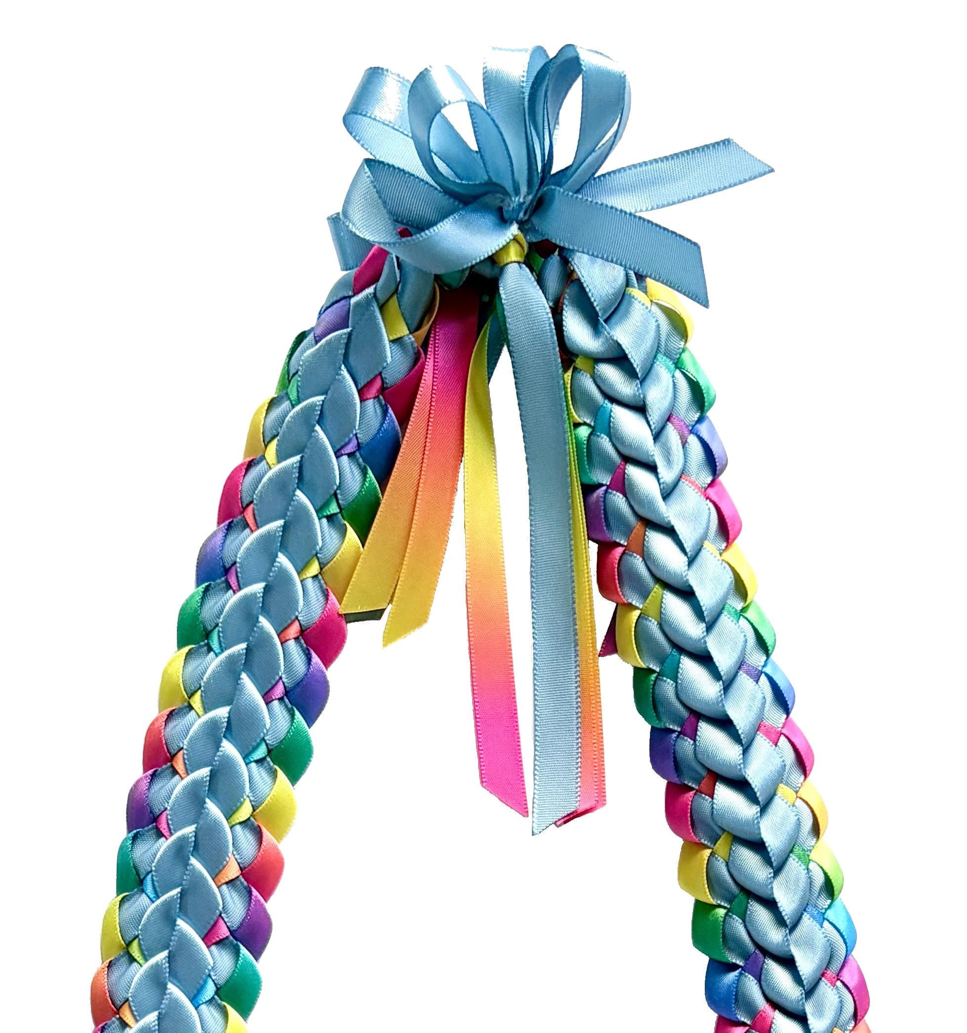 Slate Blue and Pastel Multicolor Ribbon Lei