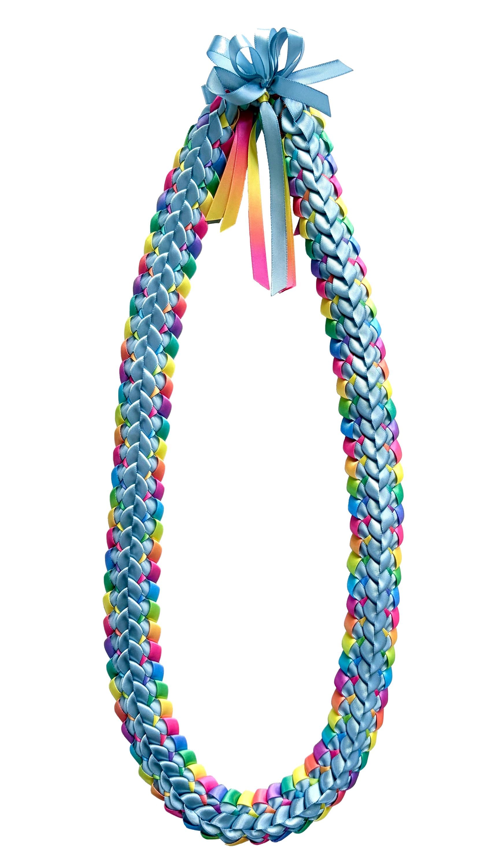Slate Blue and Pastel Multicolor Ribbon Lei