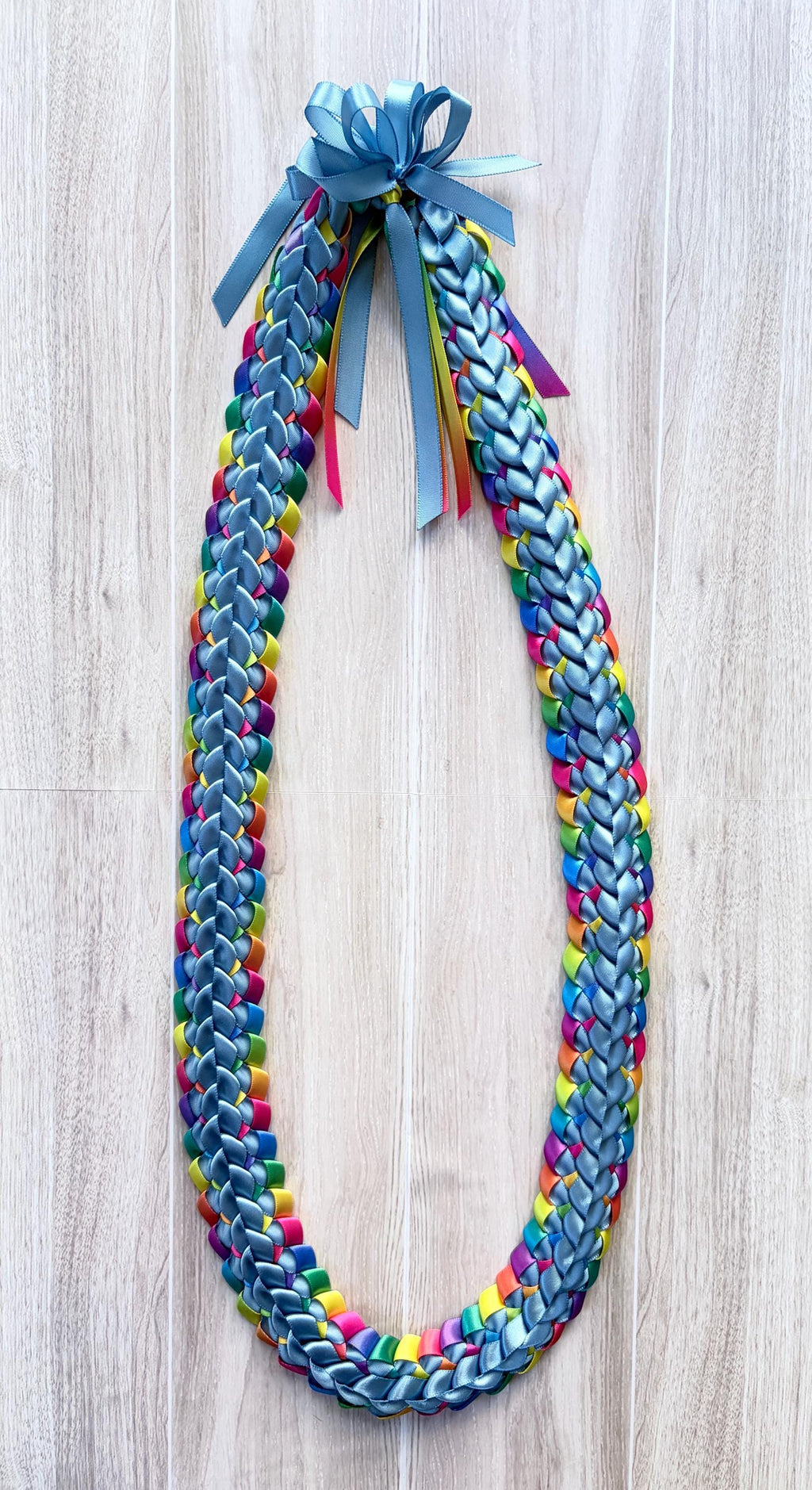 Slate Blue and Pastel Multicolor Ribbon Lei