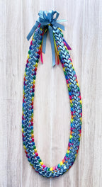 Slate Blue and Pastel Multicolor Ribbon Lei