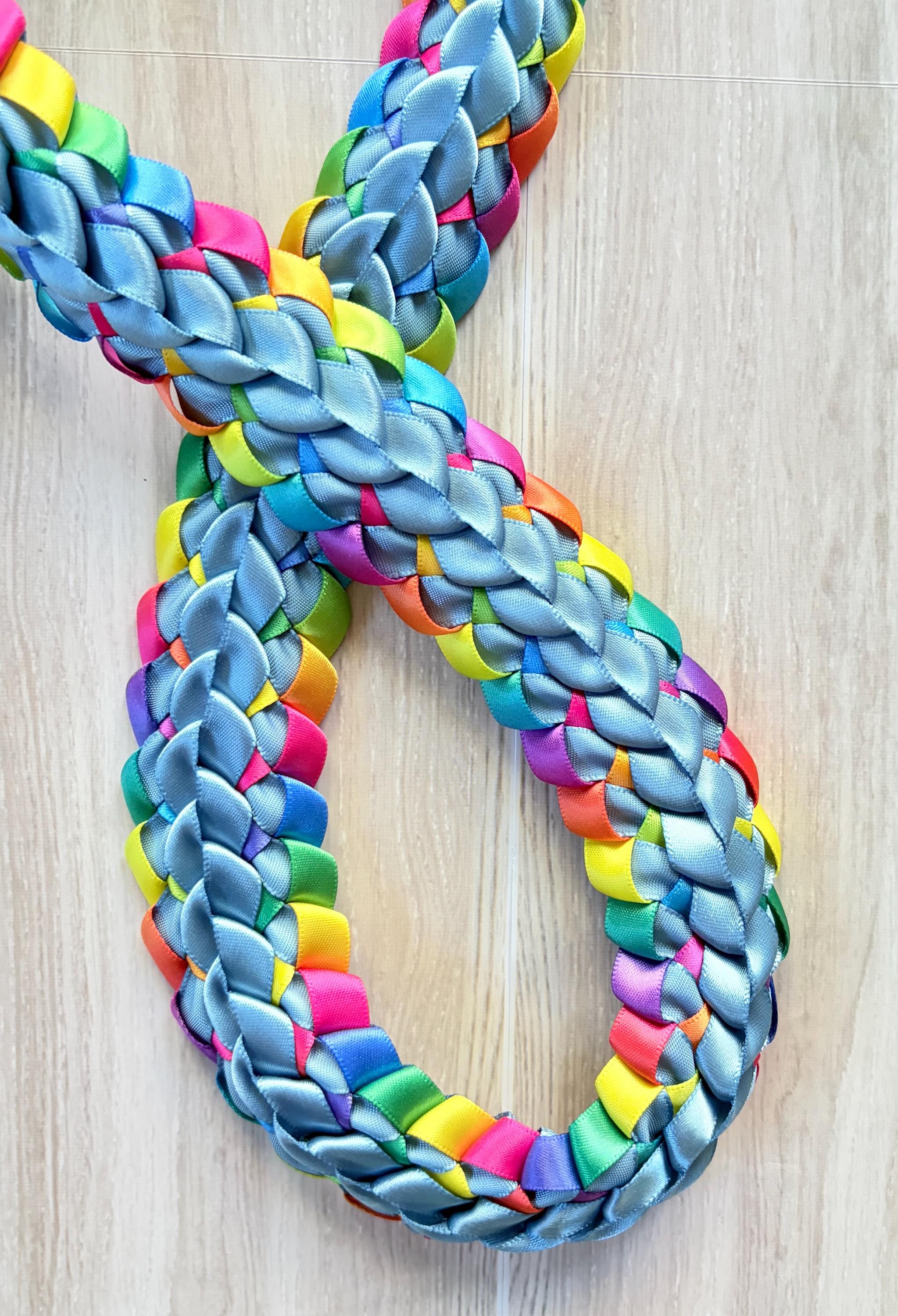 Slate Blue and Pastel Multicolor Ribbon Lei