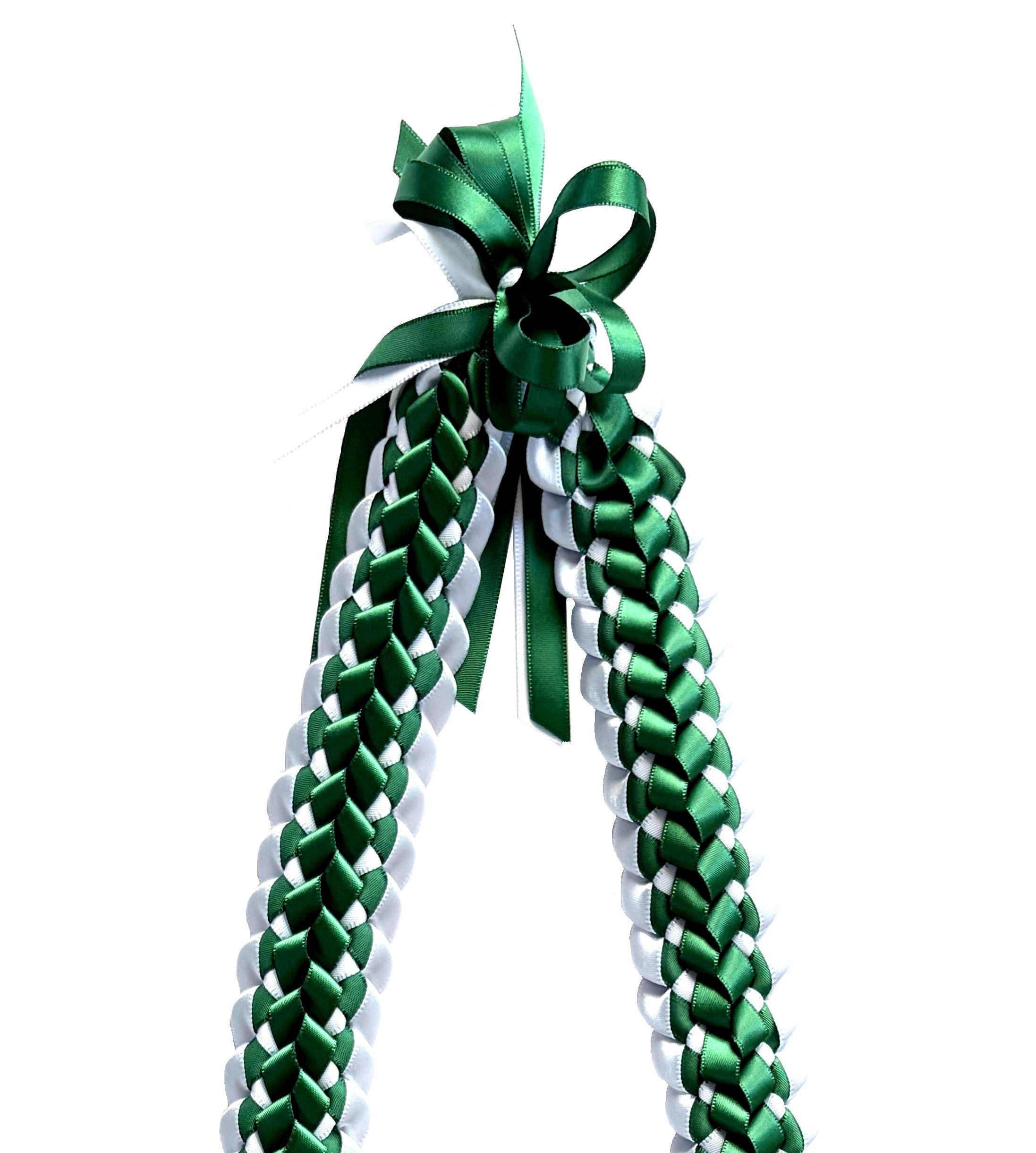 Forest Green and White Double Ribbon Lei