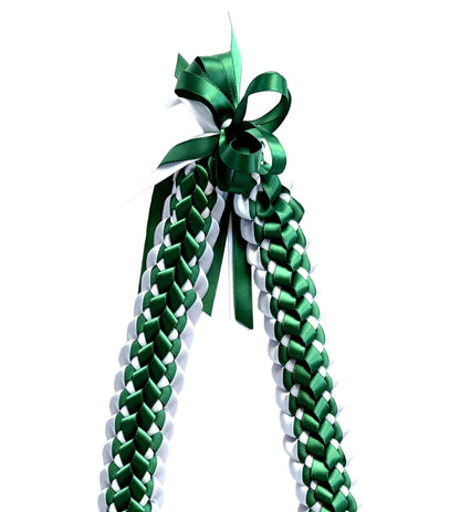 Forest Green and White Double Ribbon Lei
