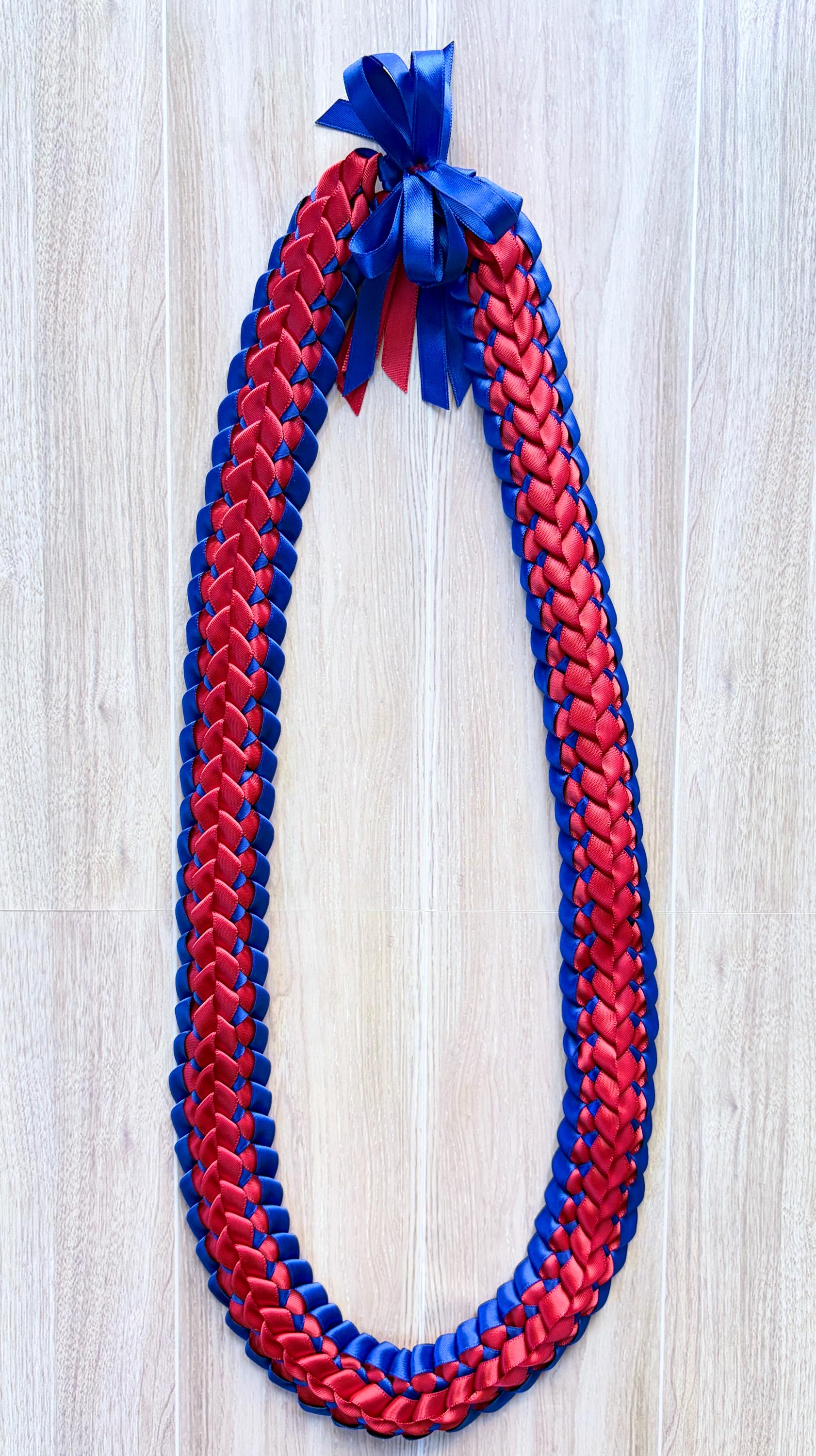 Royal Blue and Red Double Ribbon Lei