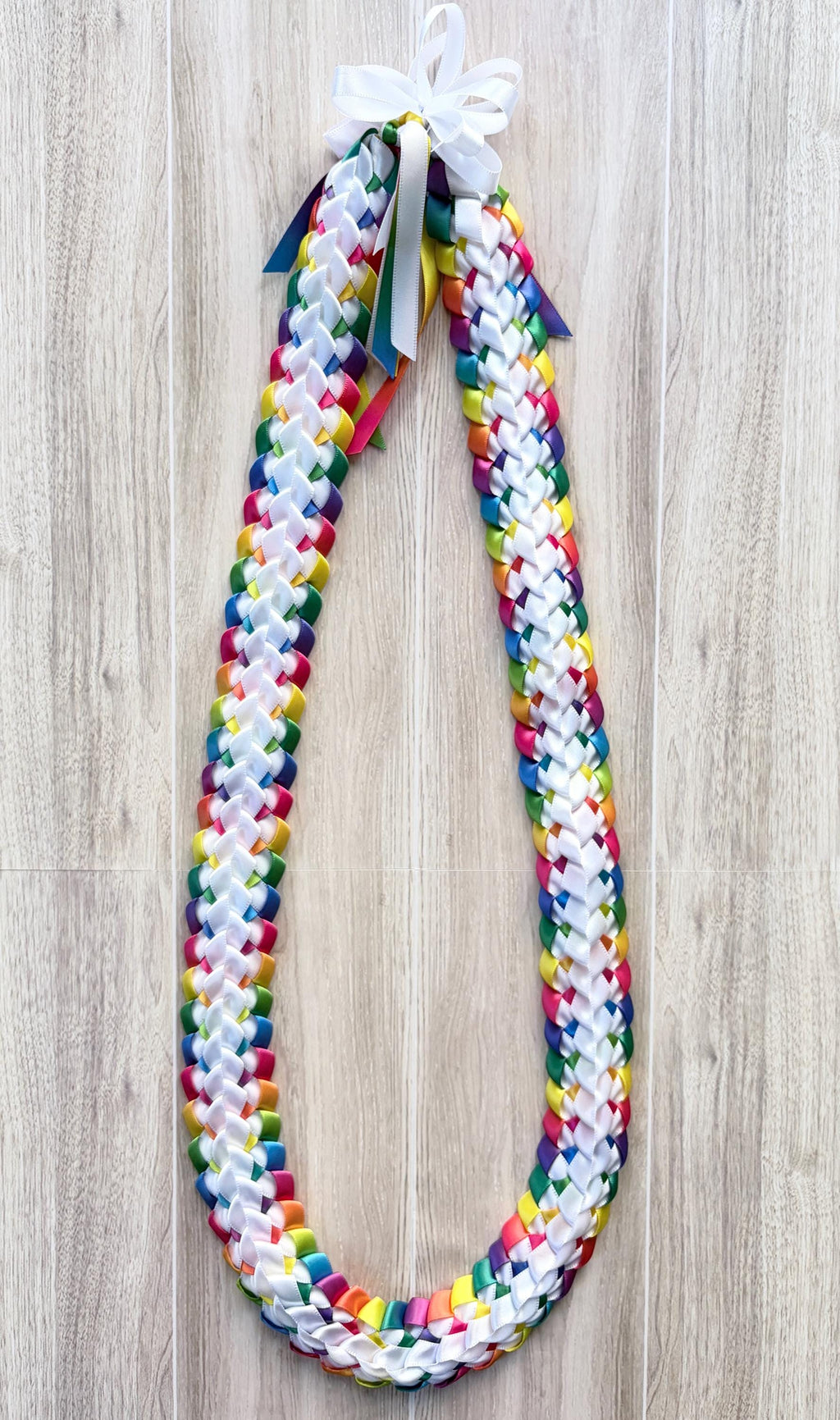 White and Pastel Multicolor Ribbon Lei