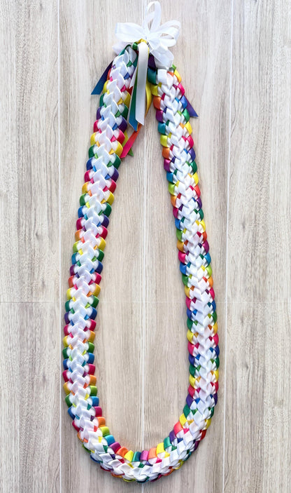White and Pastel Multicolor Ribbon Lei
