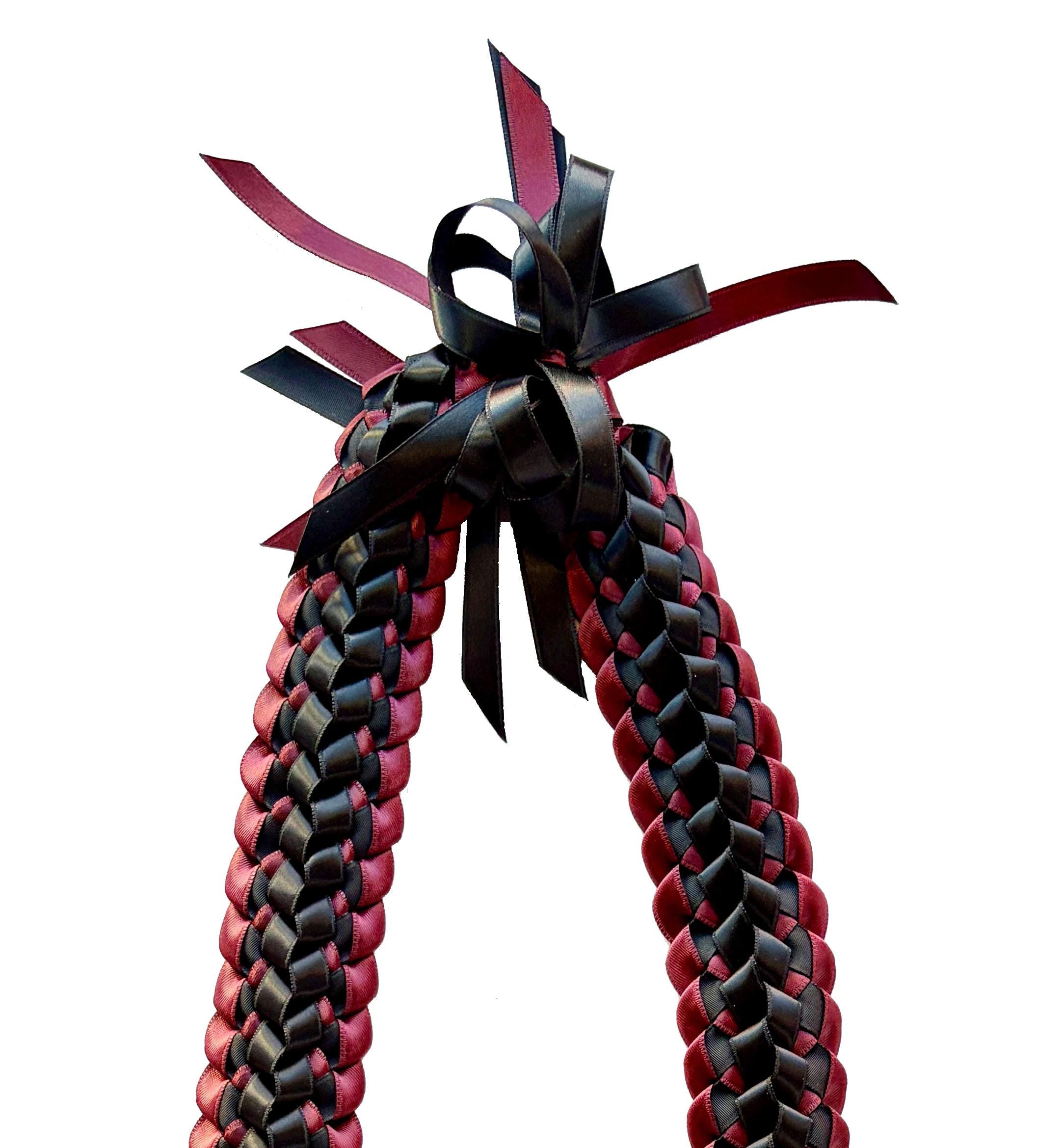 Burgundy and Black Double Ribbon Lei