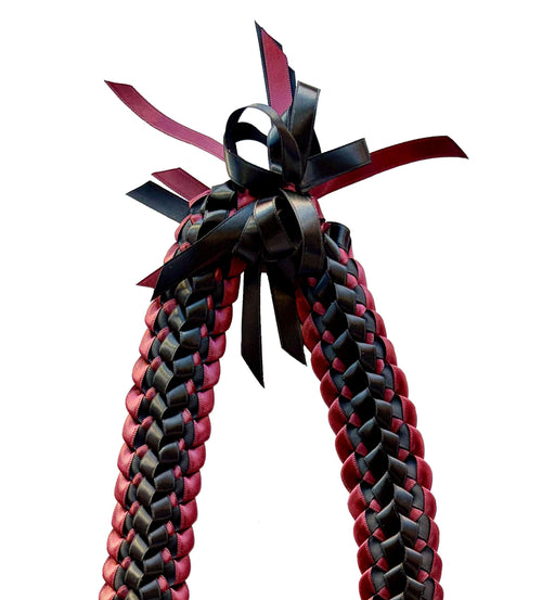 Burgundy and Black Double Ribbon Lei