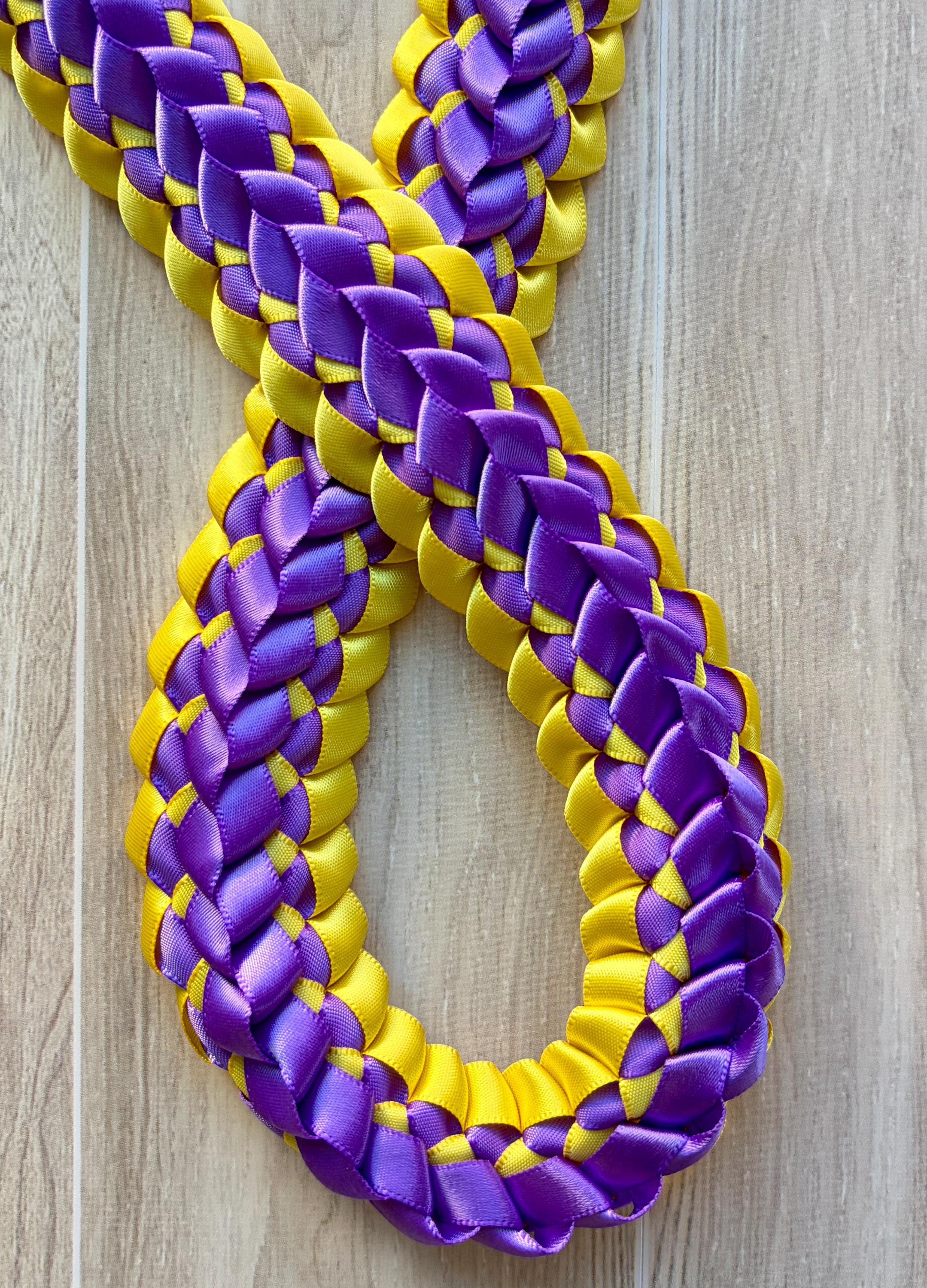 Dark Purple and Yellow Double Ribbon Lei