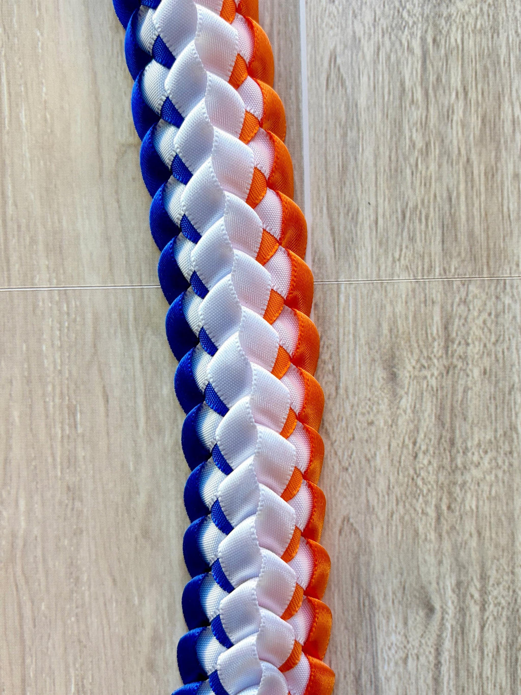 Royal Blue, Orange, and White Double Ribbon Lei