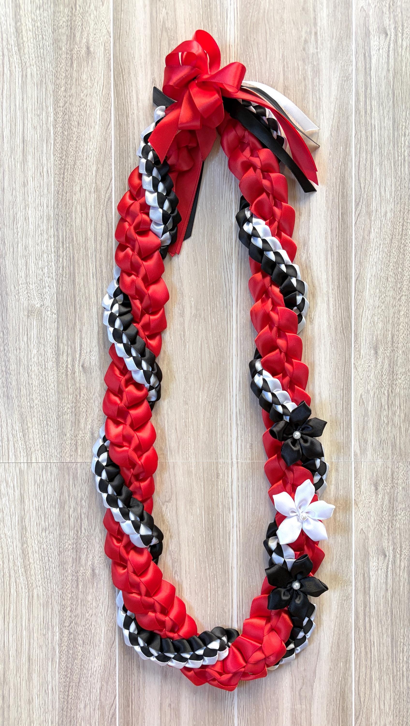 Red, Black, and White Wrap Ribbon Lei