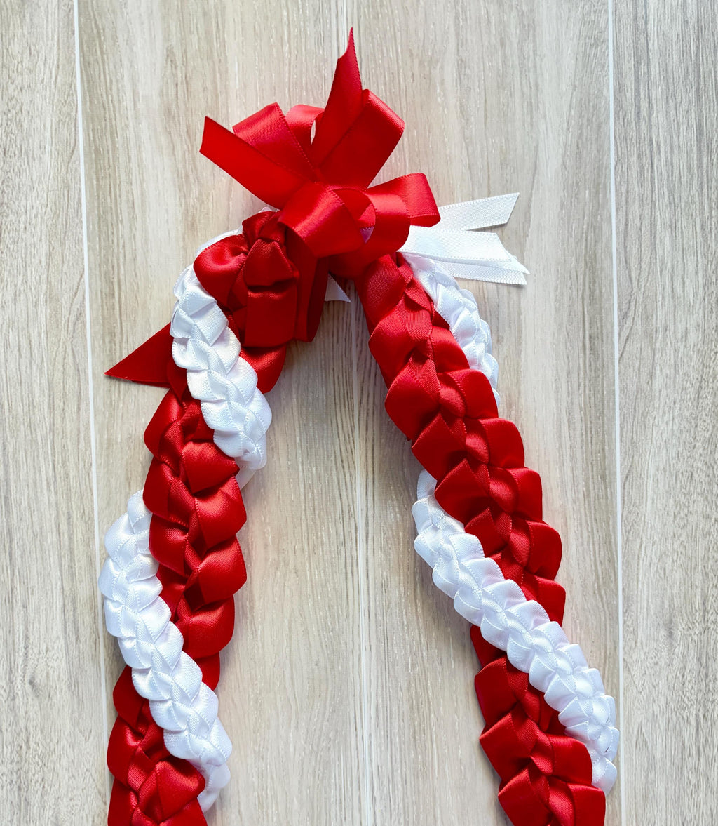 Red and White Wrap Ribbon Lei