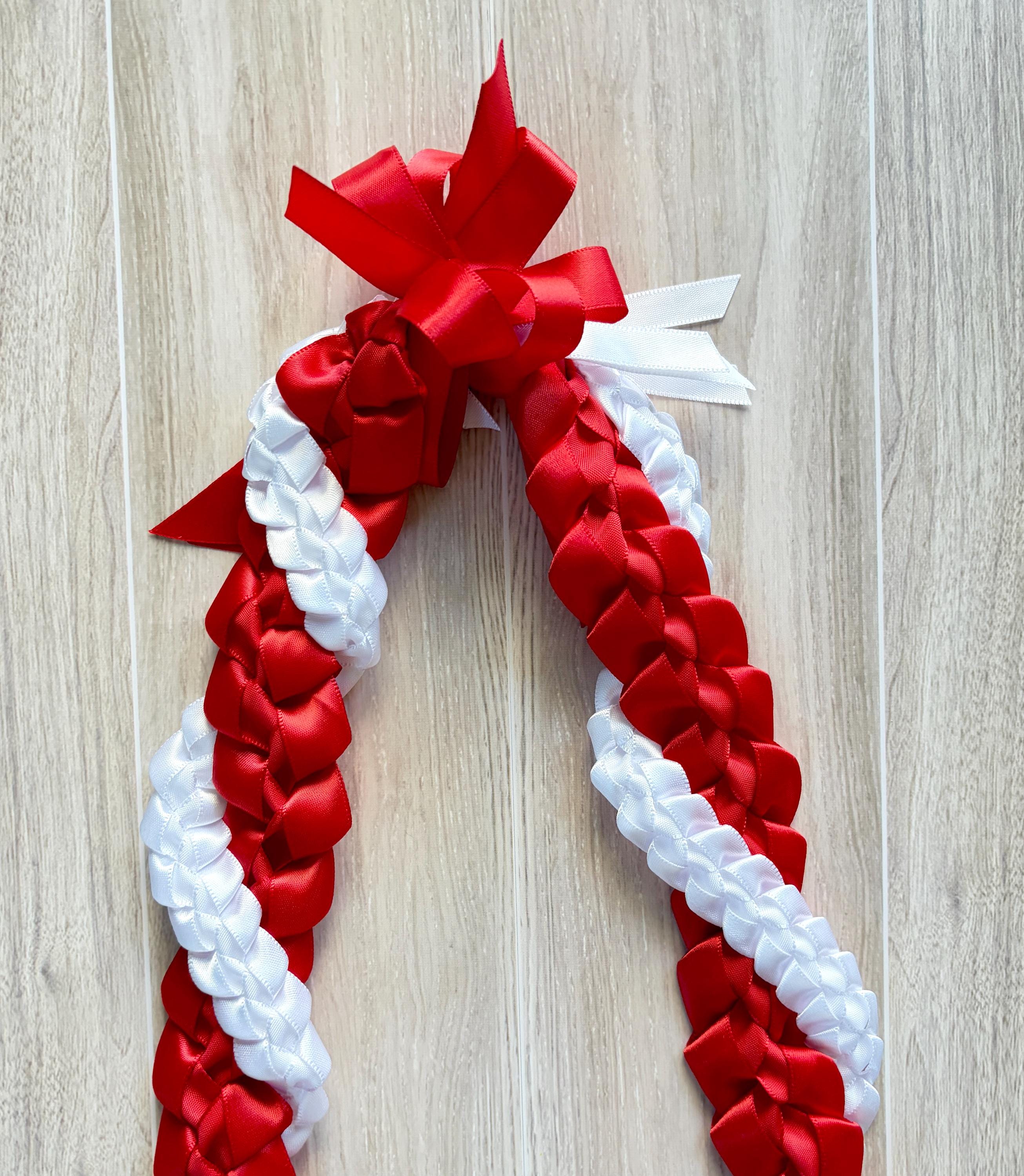 Red and White Wrap Ribbon Lei