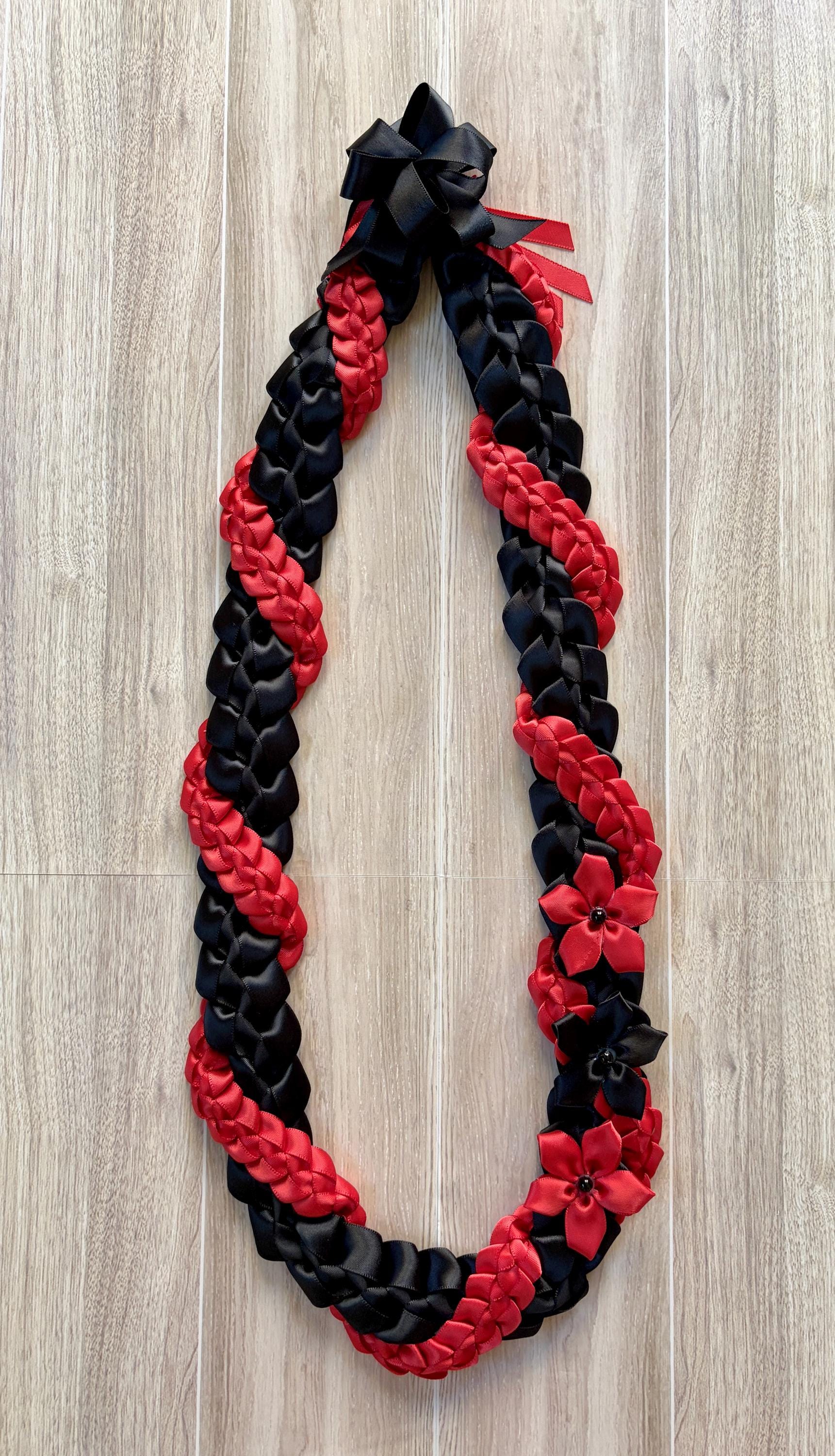 Black and Red Wrap Ribbon Lei