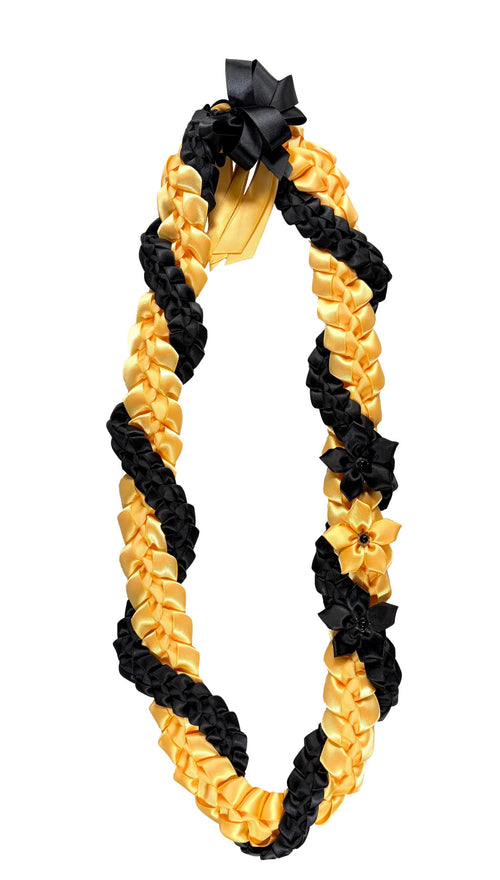 Black and Gold Wrap Ribbon Lei