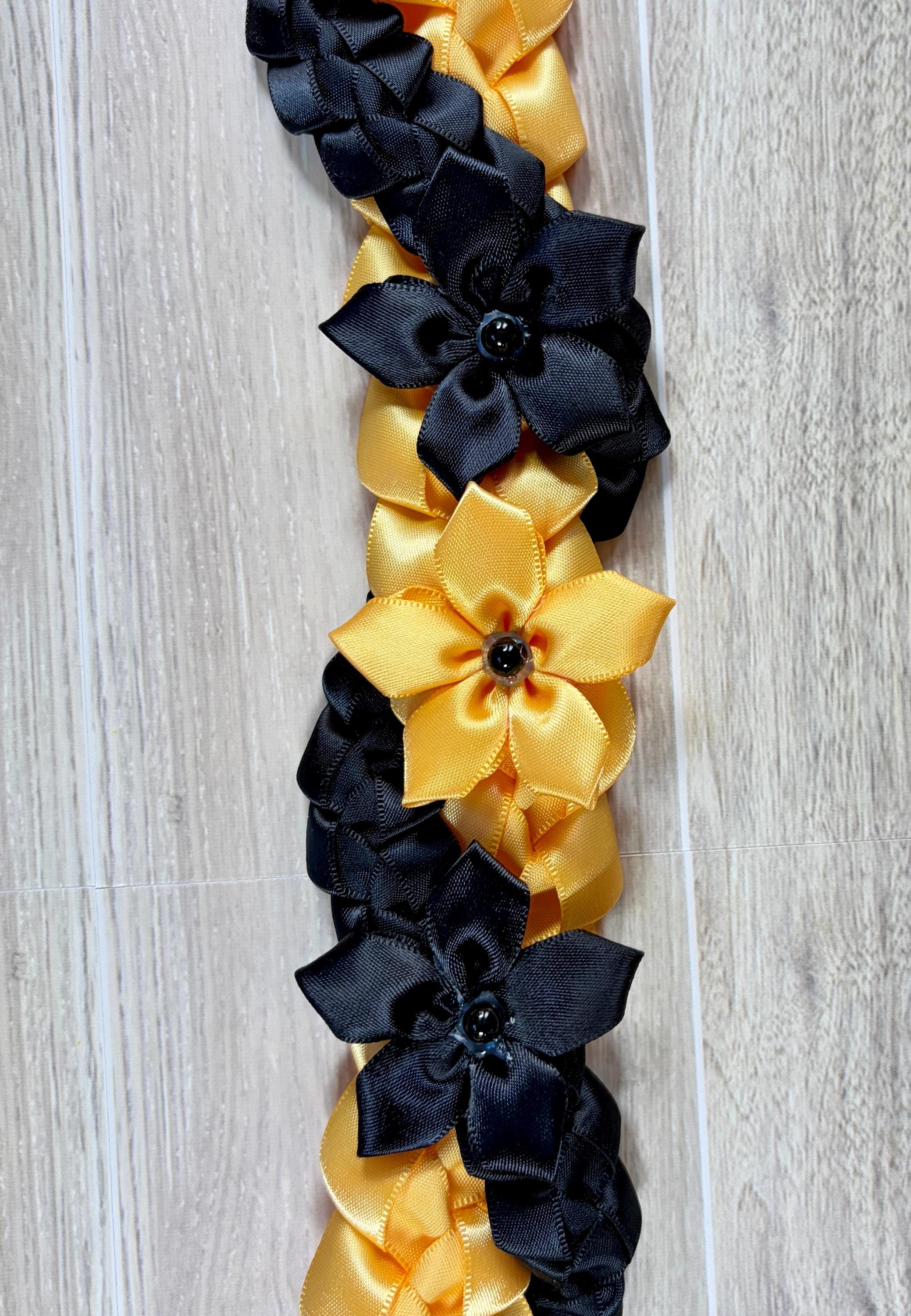 Black and Gold Wrap Ribbon Lei