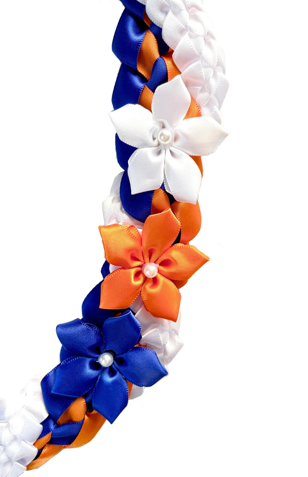 Royal Blue, Orange, and White Wrap Ribbon Lei