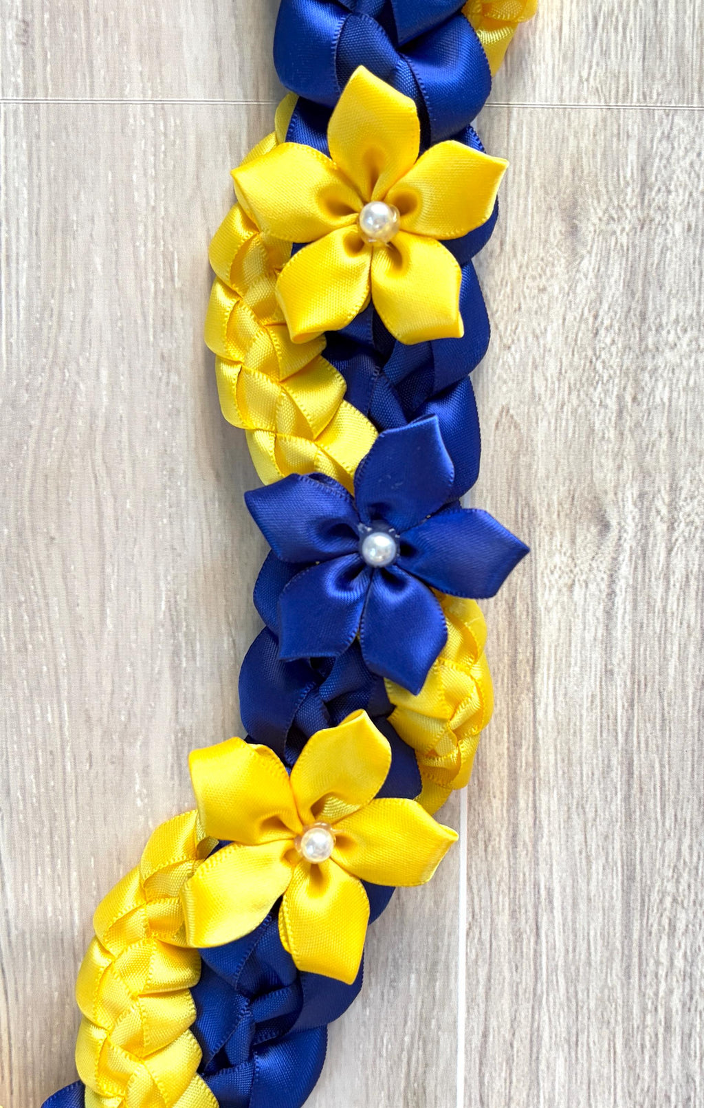Royal Blue and Yellow Wrap Ribbon Lei