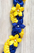 Royal Blue and Yellow Wrap Ribbon Lei
