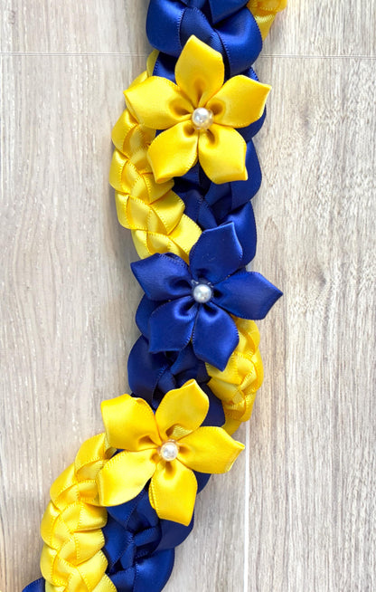 Royal Blue and Yellow Wrap Ribbon Lei