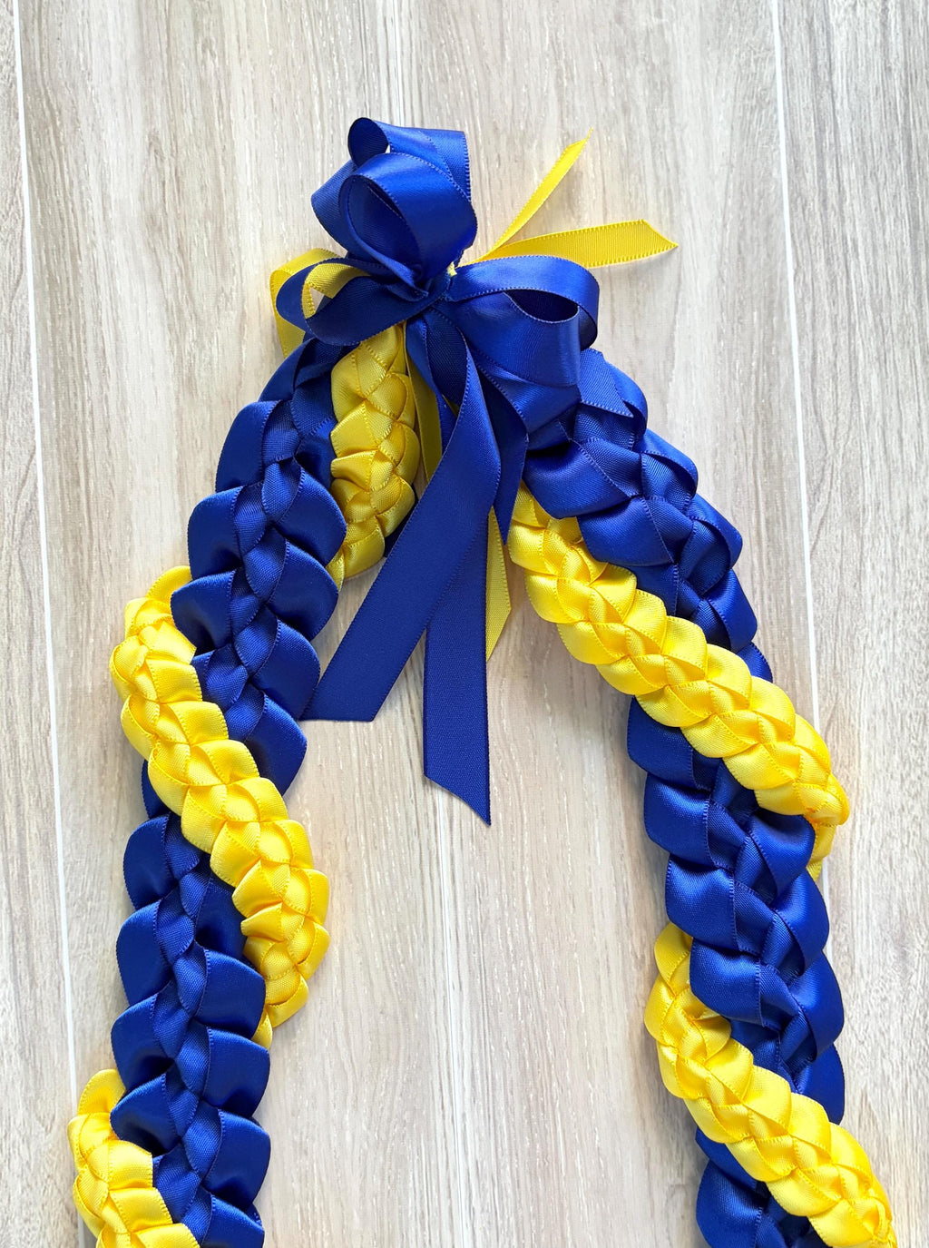 Royal Blue and Yellow Wrap Ribbon Lei