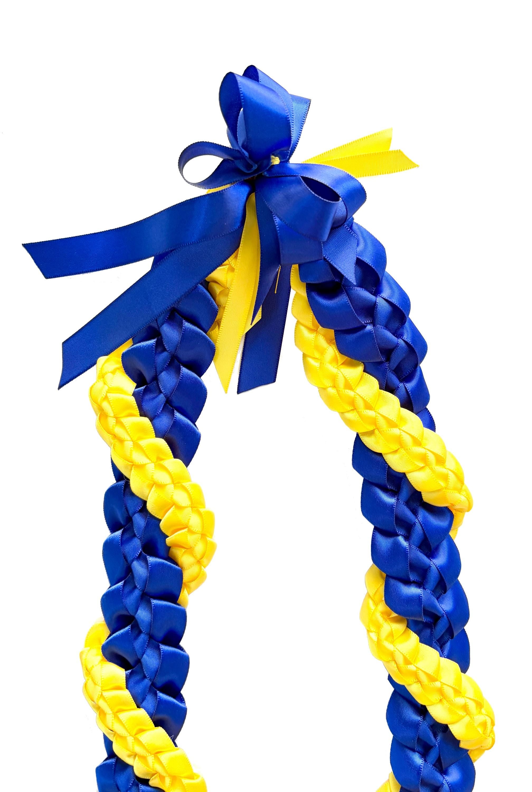 Royal Blue and Yellow Wrap Ribbon Lei