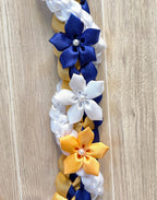 Royal Blue, Gold, and White Wrap Ribbon Lei
