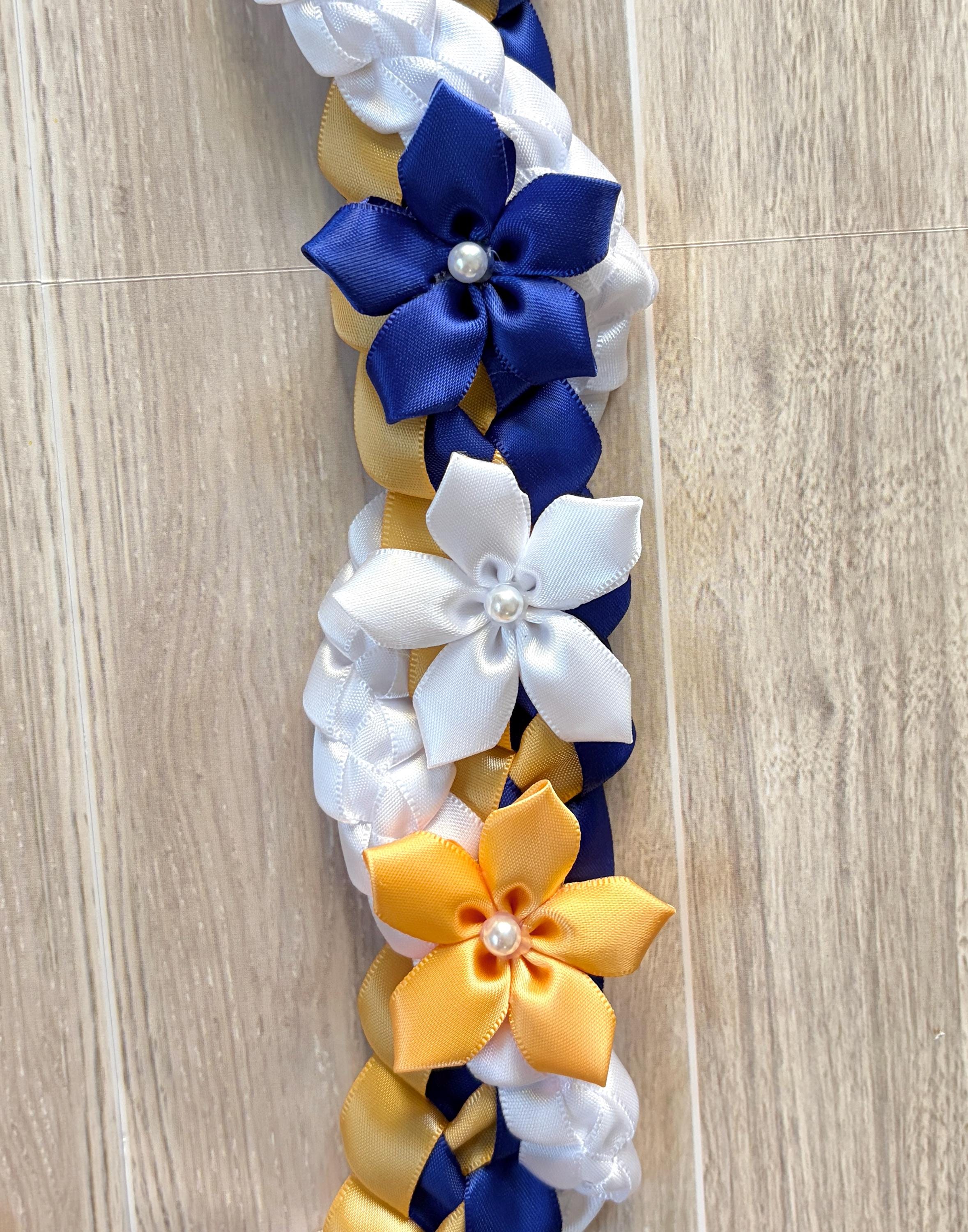 Royal Blue, Gold, and White Wrap Ribbon Lei