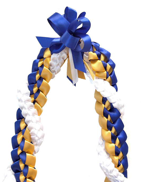 Royal Blue, Gold, and White Wrap Ribbon Lei