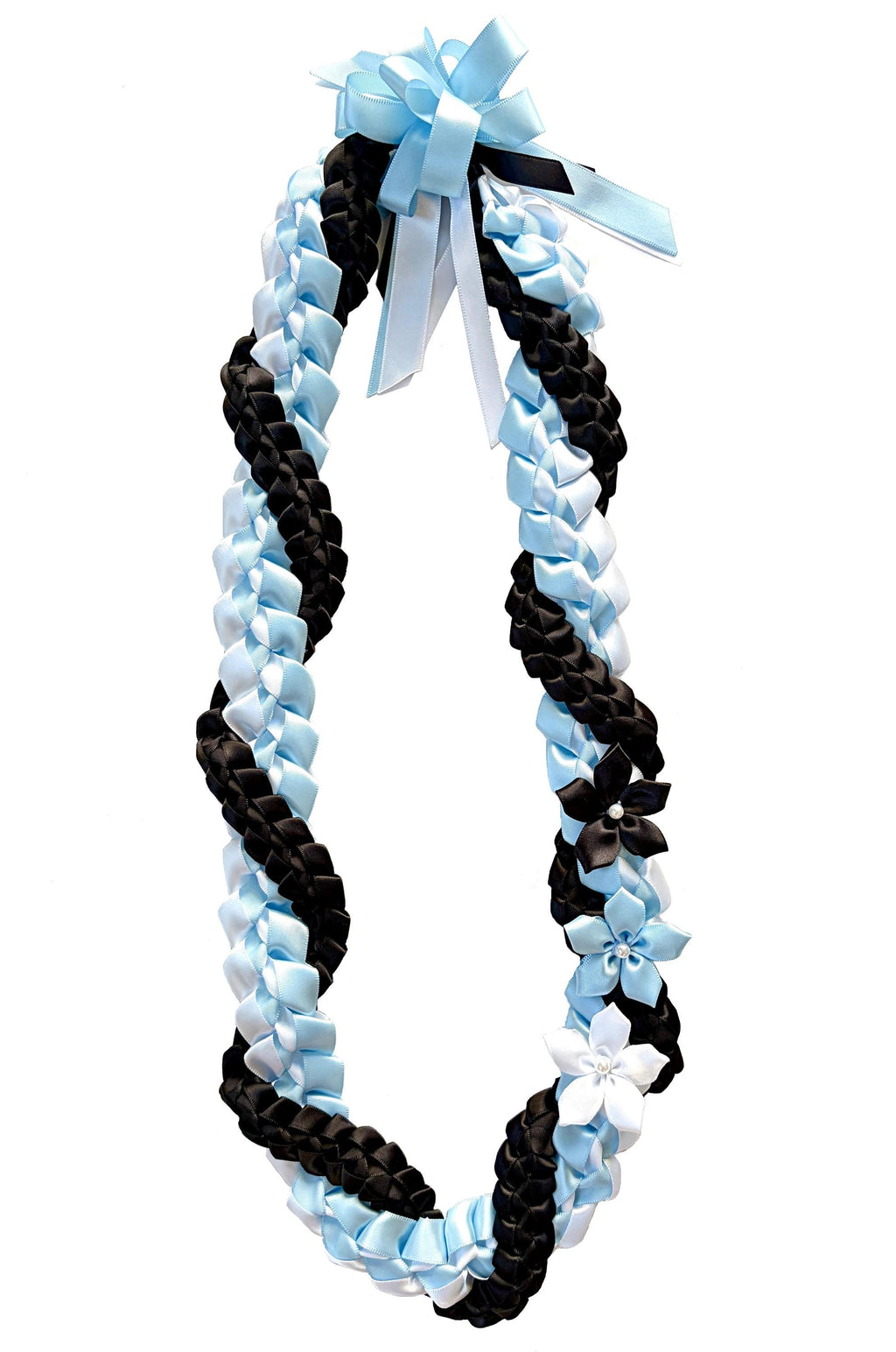 Light Blue, White, and Black Wrap Ribbon Lei