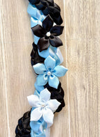 Light Blue, White, and Black Wrap Ribbon Lei