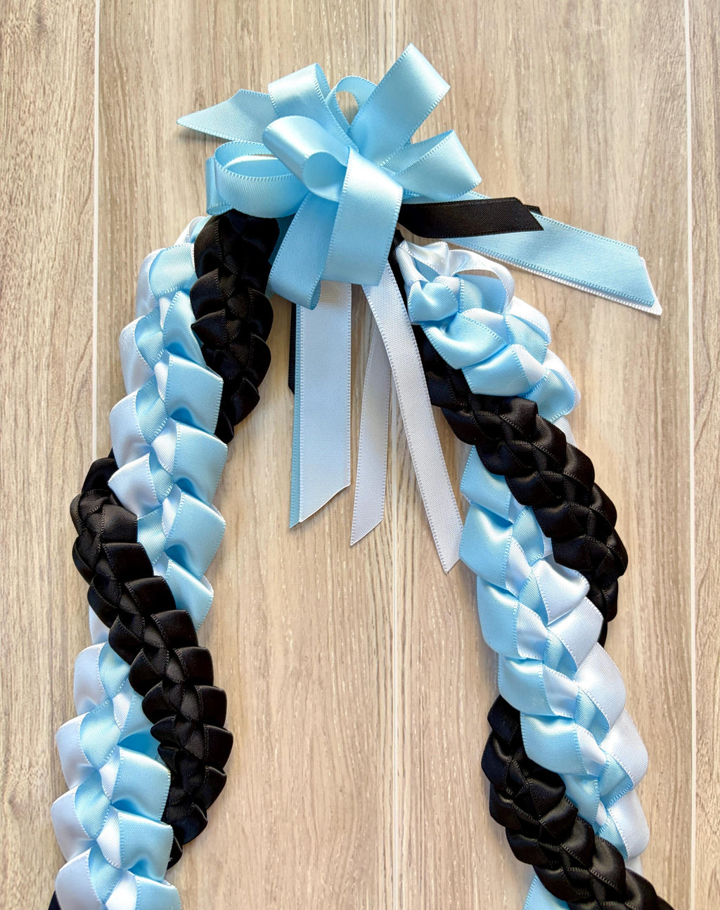 Light Blue, White, and Black Wrap Ribbon Lei