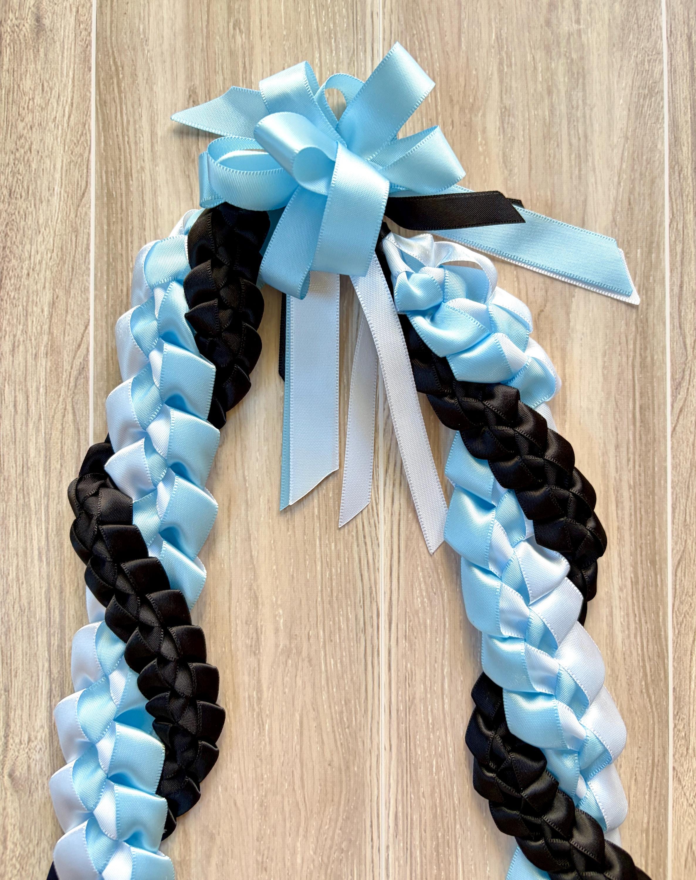 Light Blue, White, and Black Wrap Ribbon Lei