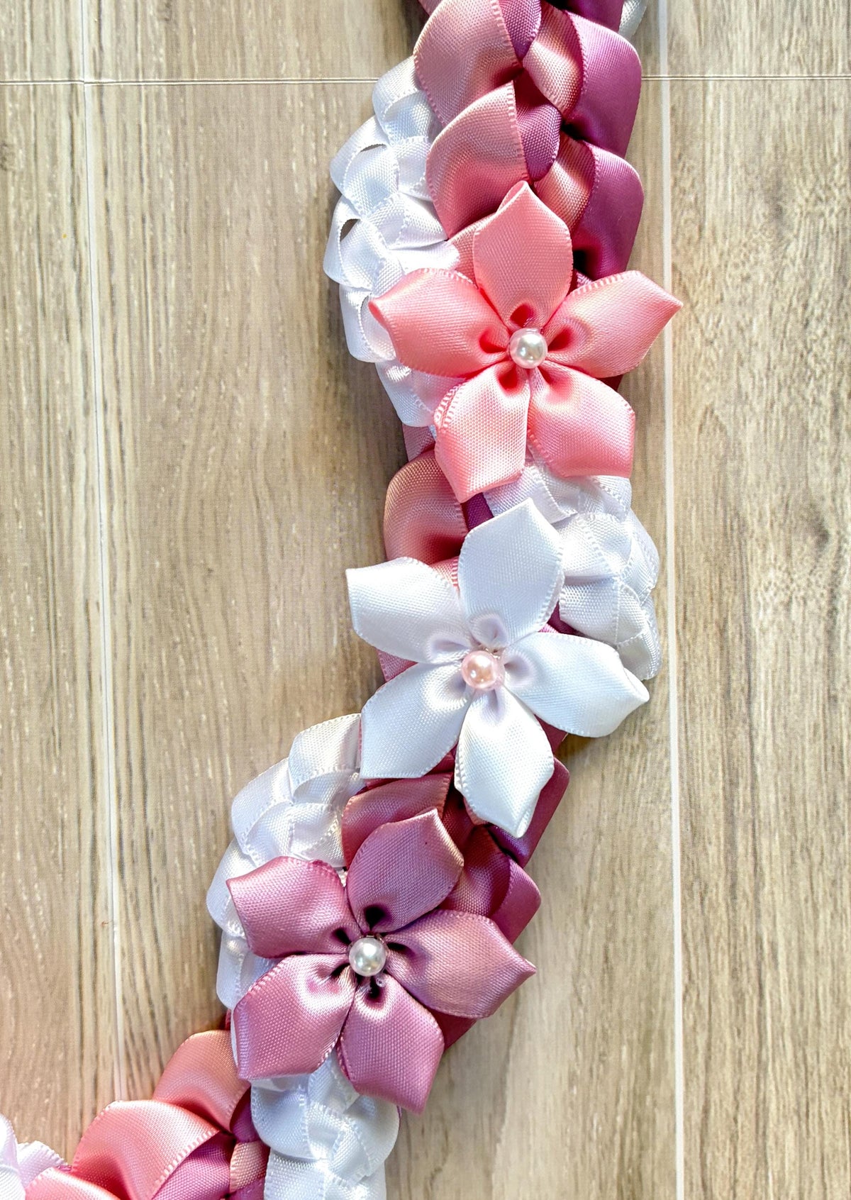 Rose, Pink, and White Wrap Ribbon Lei