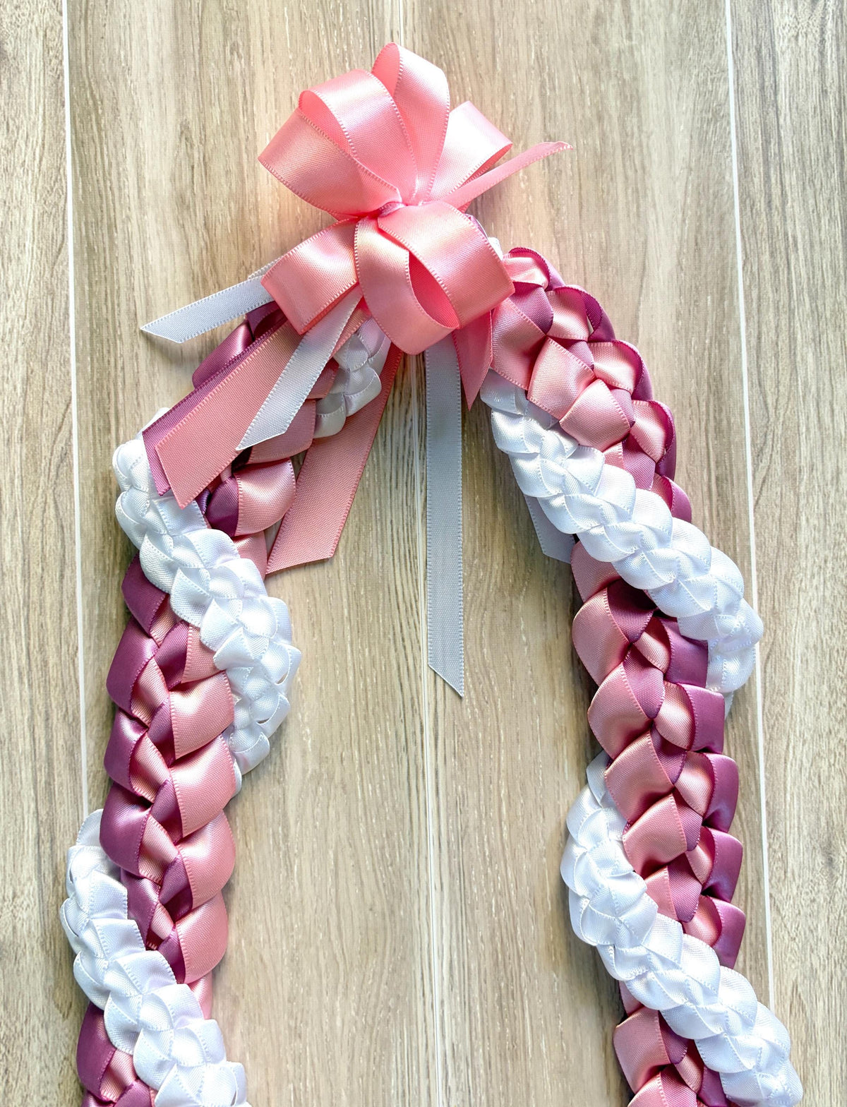 Rose, Pink, and White Wrap Ribbon Lei