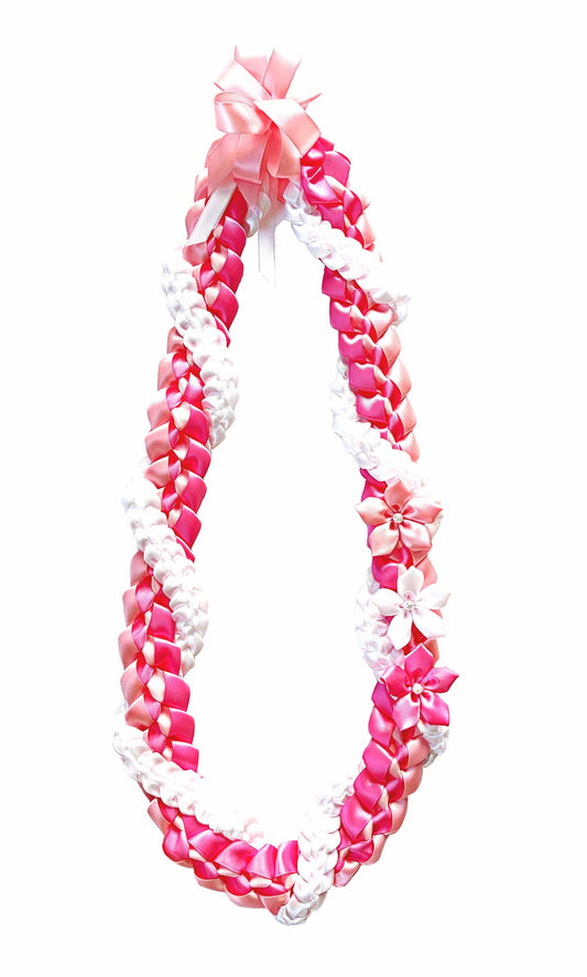 Hot Pink, Pink, and White Wrap Ribbon Lei