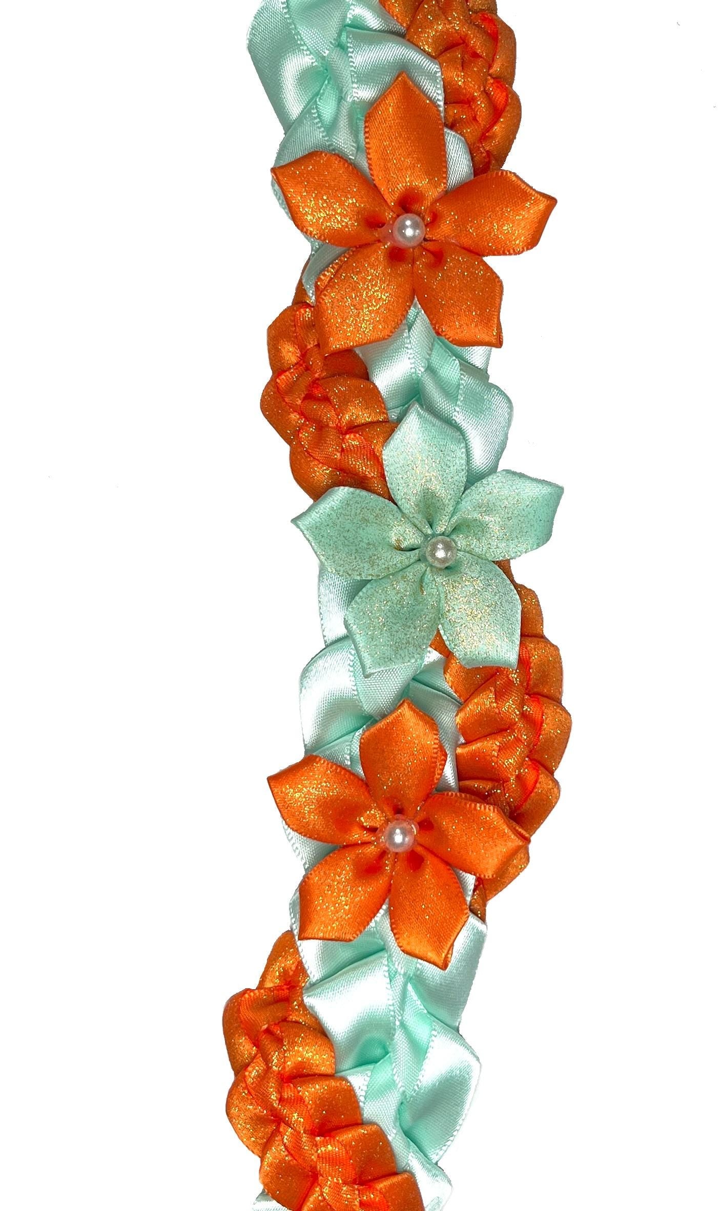 Mint and Glittery Orange Wrap Ribbon Lei